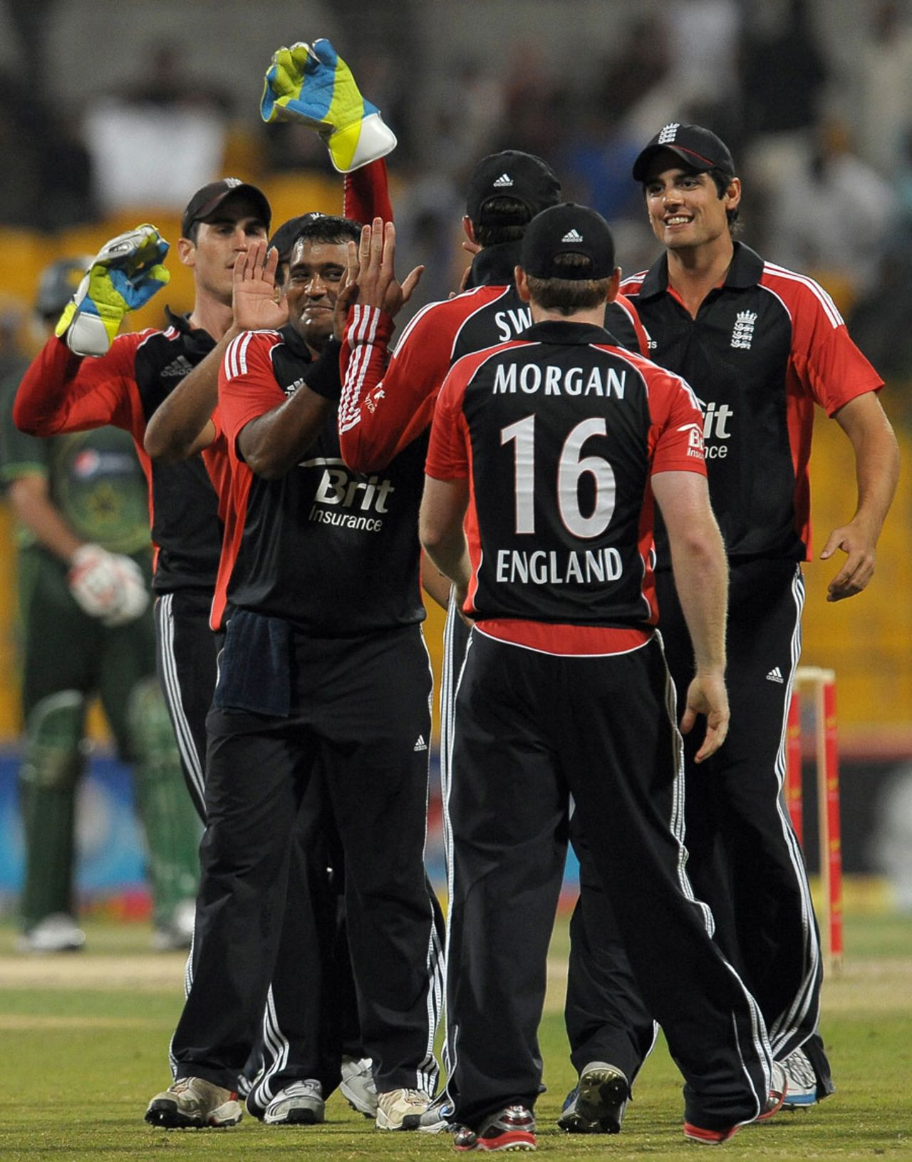 England celebrate Samit Patel having Shahid Afridi caught by Graeme Swann, Pakistan v England, 1st ODI, Abu Dhabi, February, 13, 2012