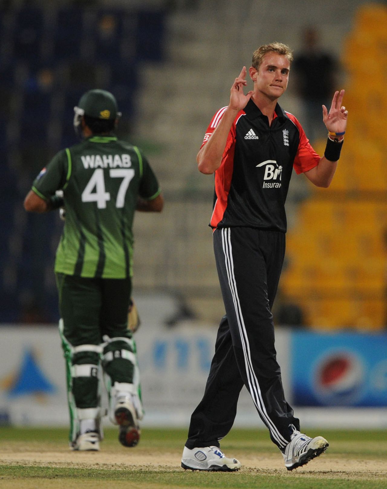 Stuart Broad claimed the final wicket, having Saeed Ajmal caught, Pakistan v England, 1st ODI, Abu Dhabi, February, 13, 2012