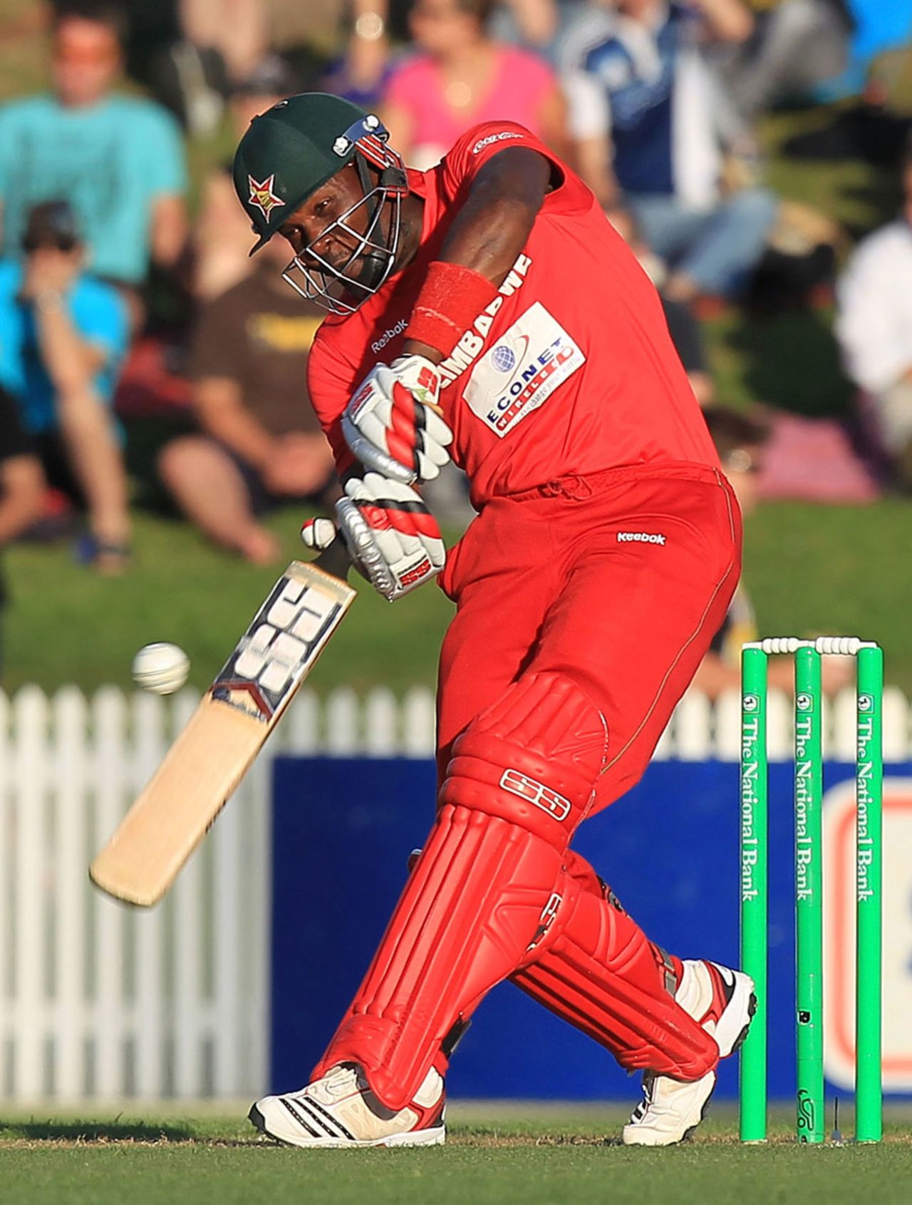 Hamilton Masakadza winds up for a big hit, New Zealand v Zimbabwe, 2nd Twenty20 international, Hamilton, February 14, 2012 