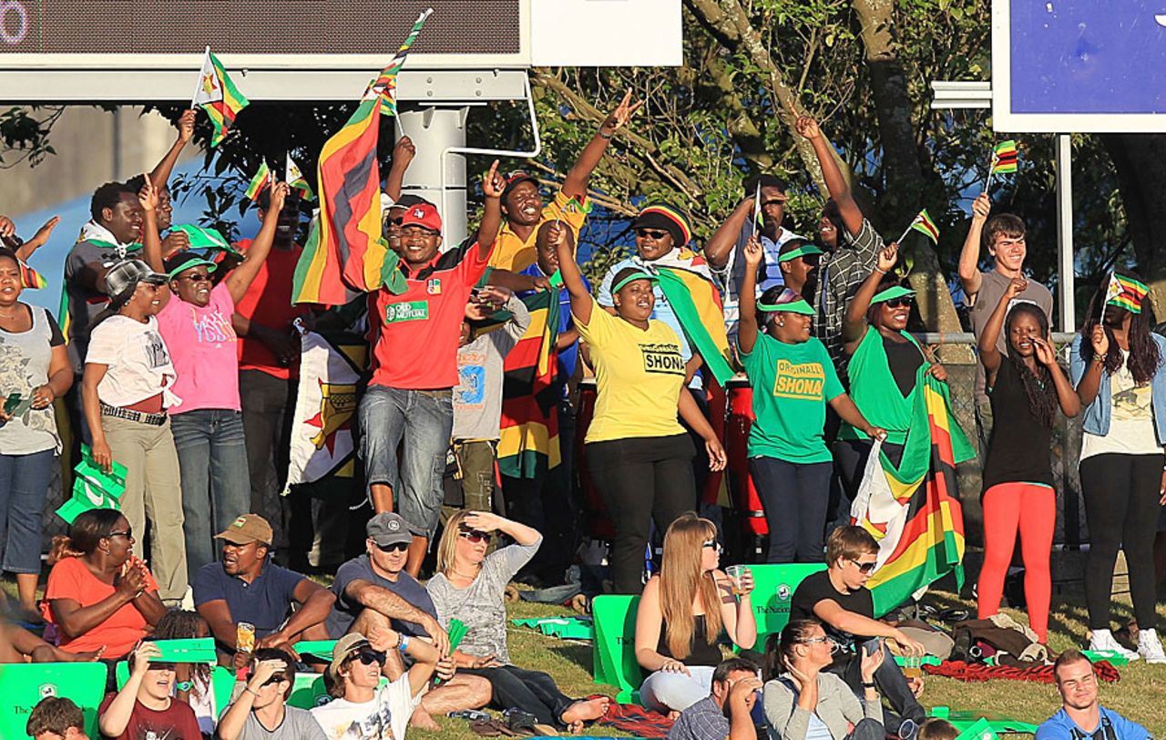 Zimbabwe fans cheer from the sidelines, New Zealand v Zimbabwe, 2nd Twenty20 international, Hamilton, February 14, 2012 
