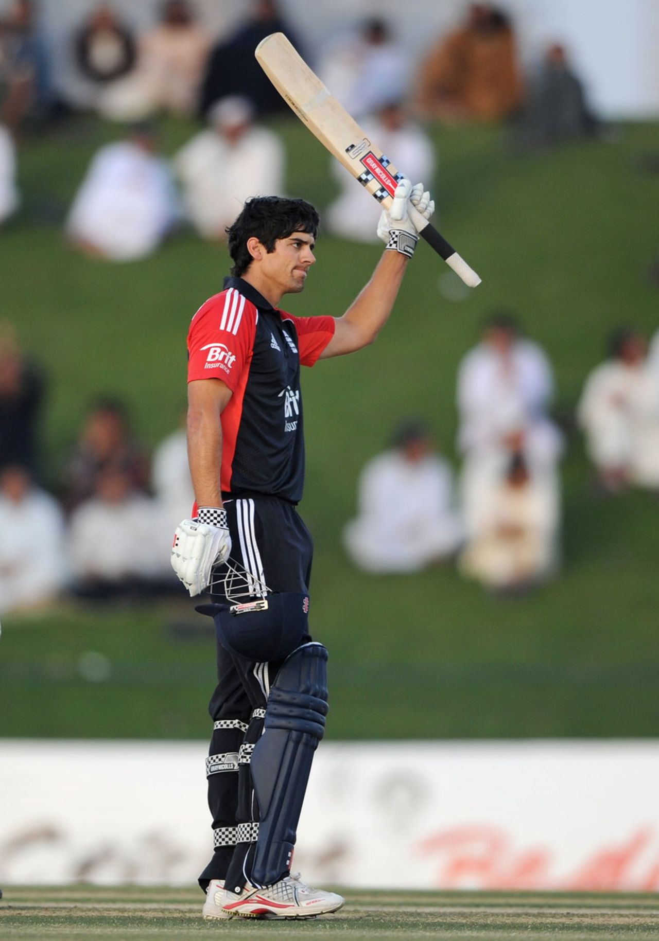 Alastair Cook celebrates consecutive hundreds, Pakistan v England, 2nd ODI, Abu Dhabi, February 15, 2012