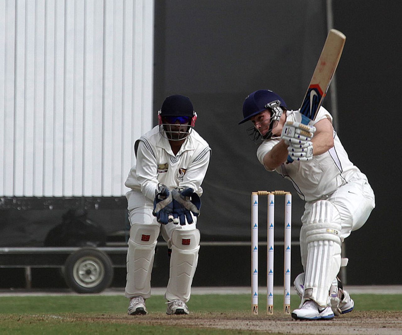 Richie Berrington drives on his way to a century, UAE v Scotland, Intercontinental Cup, 2nd day, Sharjah, February 17, 2012