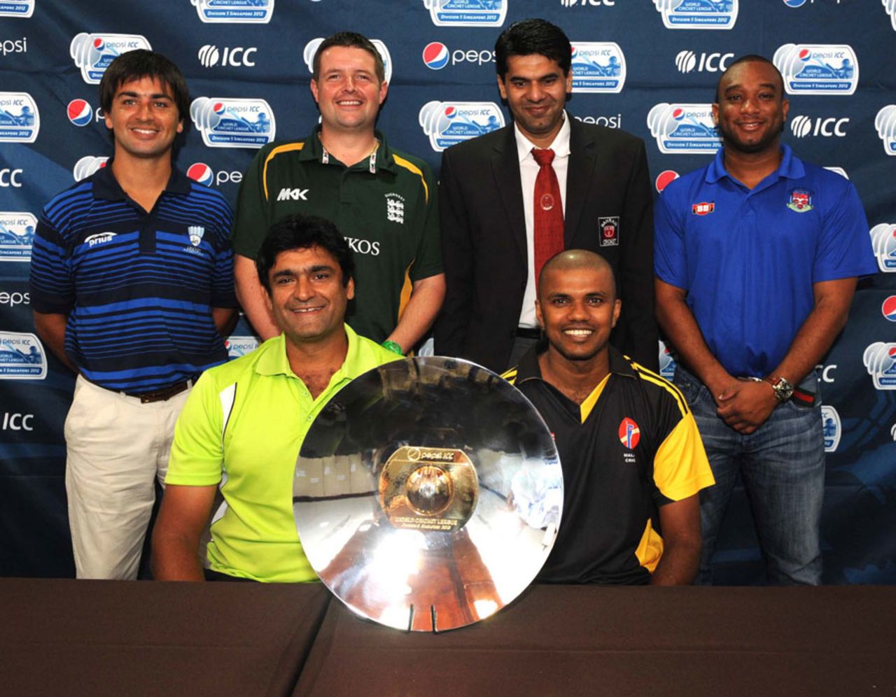 The captains of the five teams in the ICC World Cricket League Division 5, Singapore, February 17, 2012 
