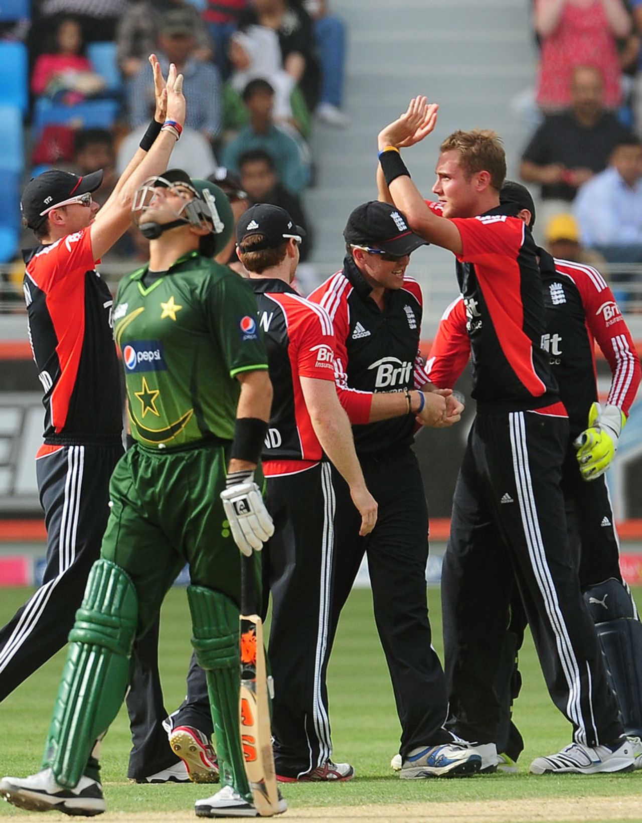 Stuart Broad also removed the Pakistan captain, Misbah-ul-Haq, caught at slip, Pakistan v England, 3rd ODI, Dubai, February, 18, 2012