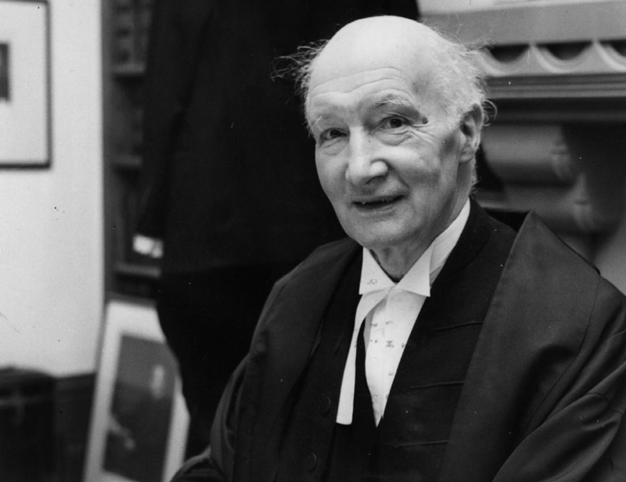 English judge Alfred Thompson Denning, Baron of Whitchurch, in his robes at the Royal Courts of Justice, London, February 7, 1980