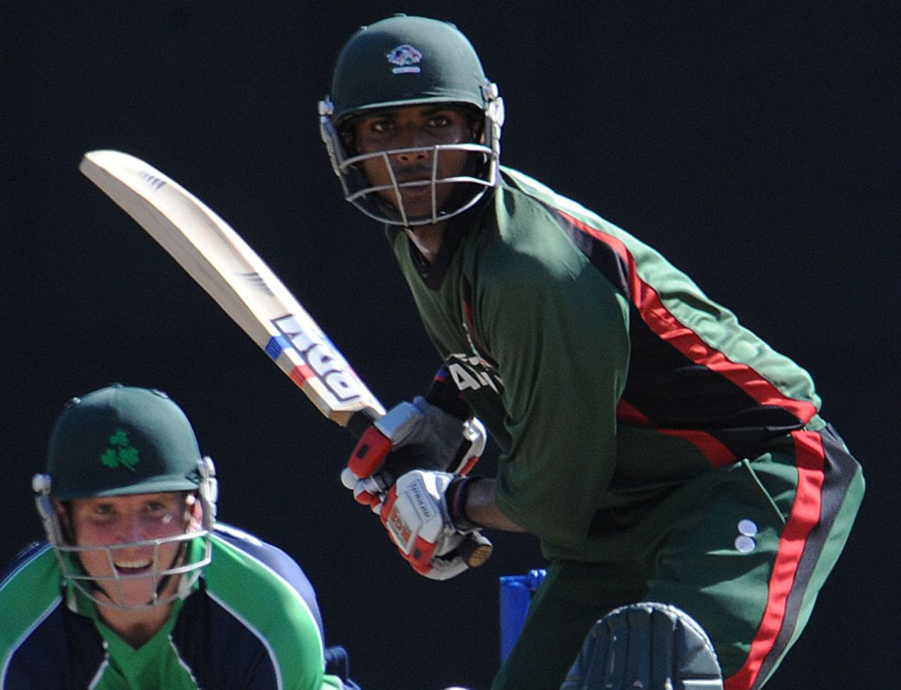 Rakep Patel waits for the ball during his 42 not out, Kenya v Ireland, WCL Championship, Mombasa, February 18, 2012 