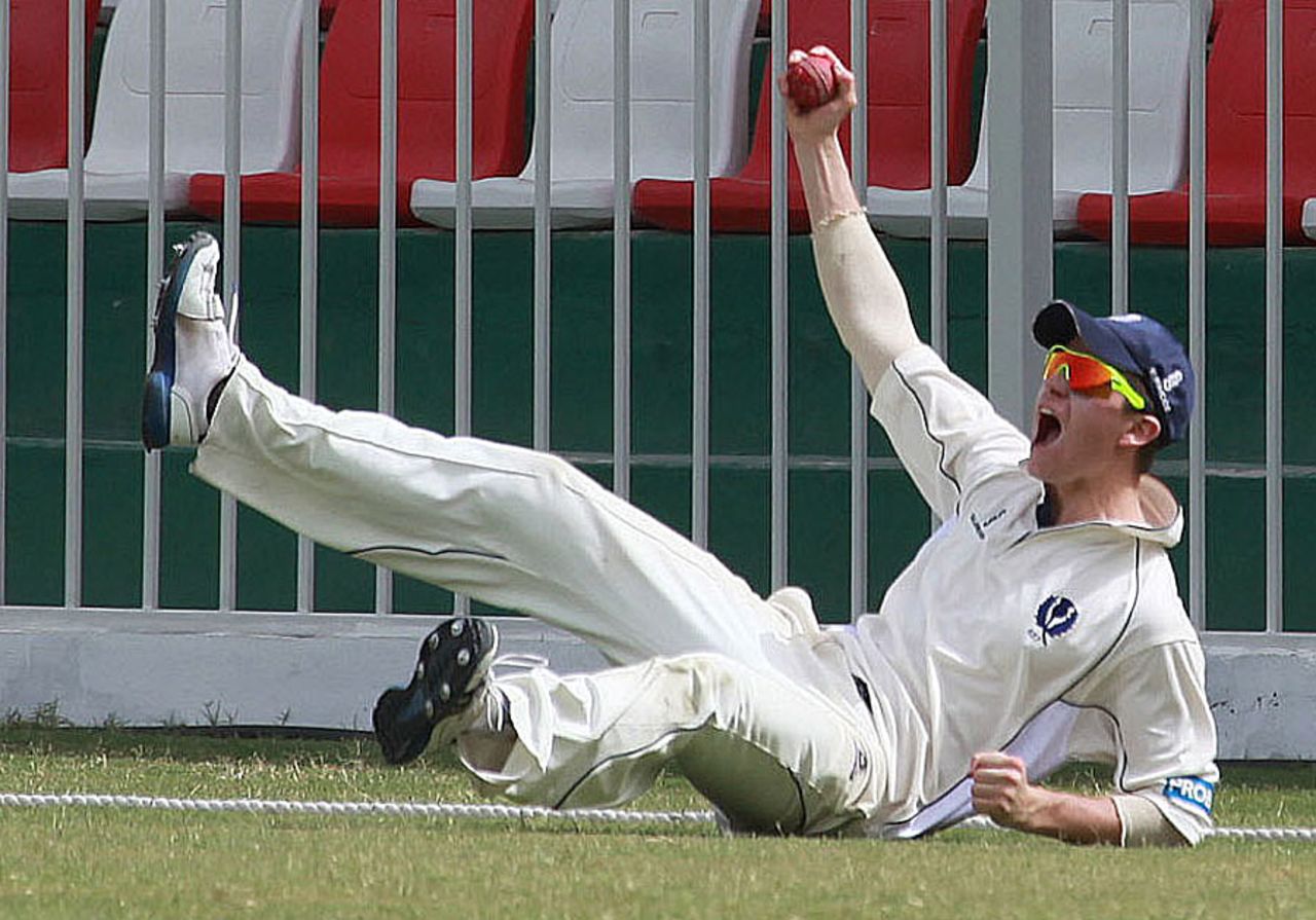 Ryan Flannigan takes a catch at the boundary, UAE v Scotland, Intercontinental Cup, 3rd day, Sharjah, February 18, 2012