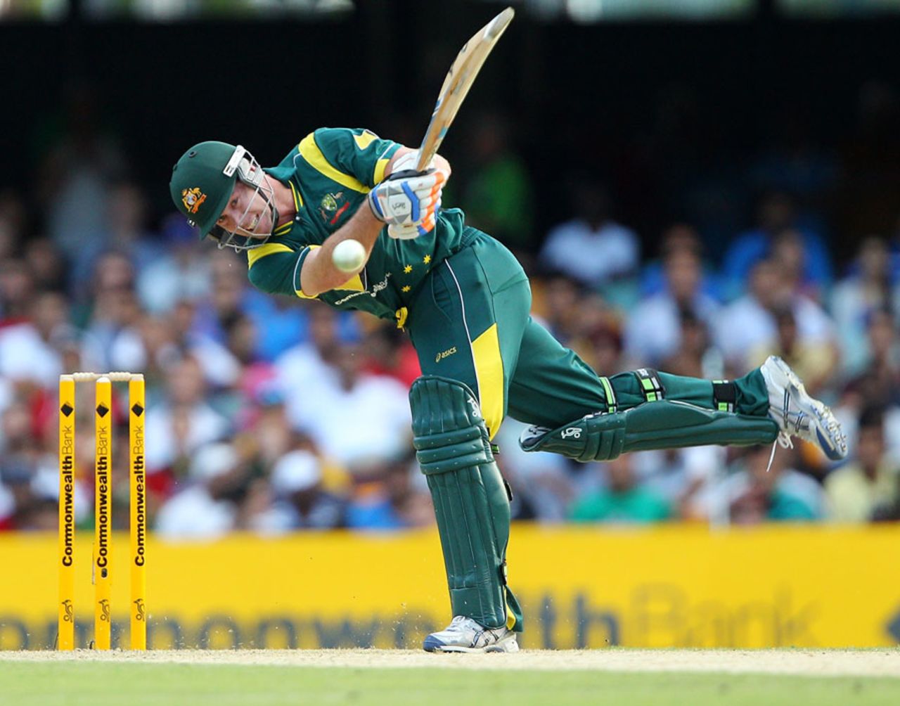 Daniel Christian plays an unorthodox stroke, Australia v India, CB Series, Brisbane, February 19, 2012