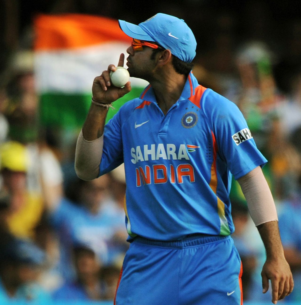 Virat Kohli silences the crowd after taking a catch, Australia v India, CB Series, Brisbane, February 19, 2012