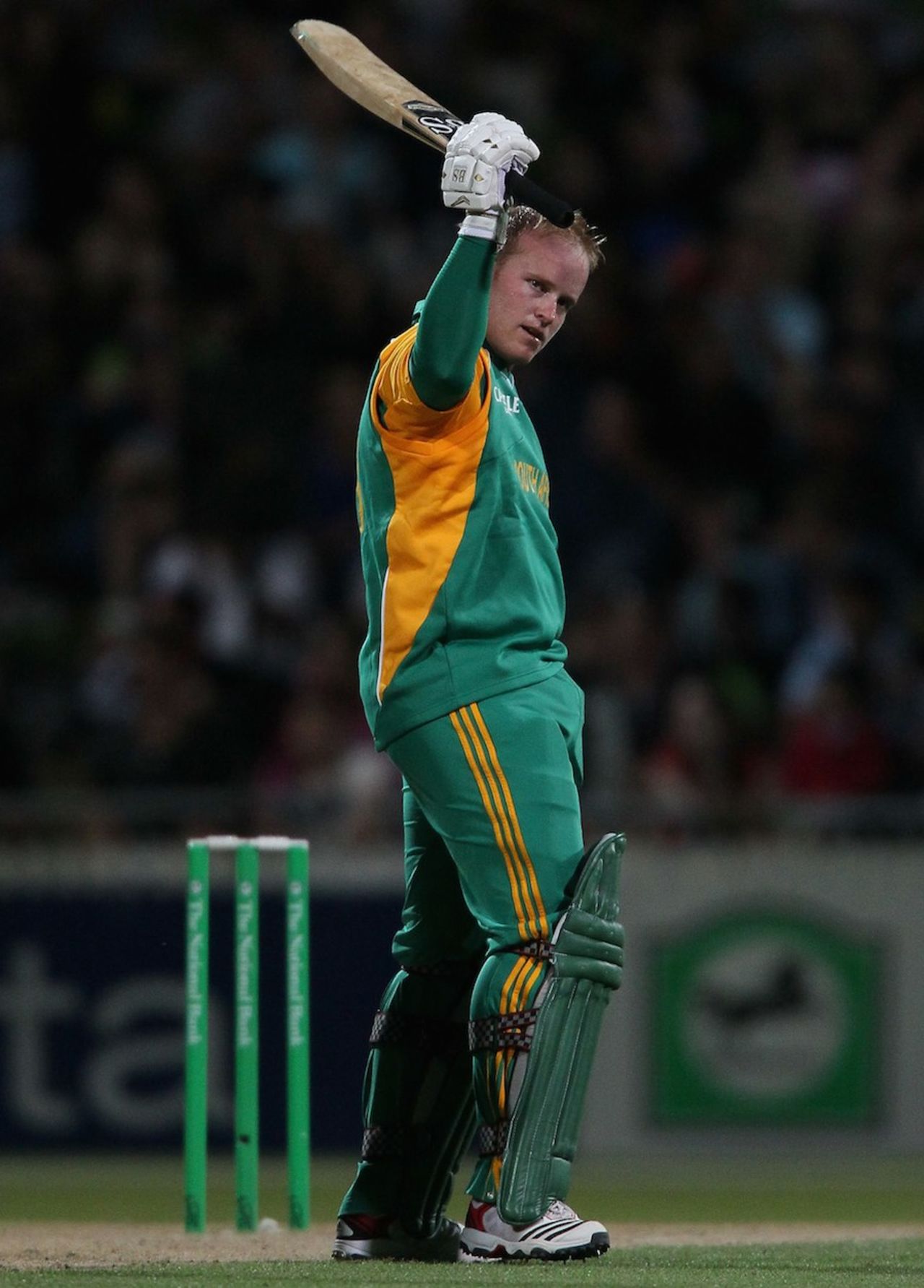 Richard Levi celebrates the fastest Twenty20 century, New Zealand v South Africa, 2nd Twenty20 international, Hamilton, February 19, 2012