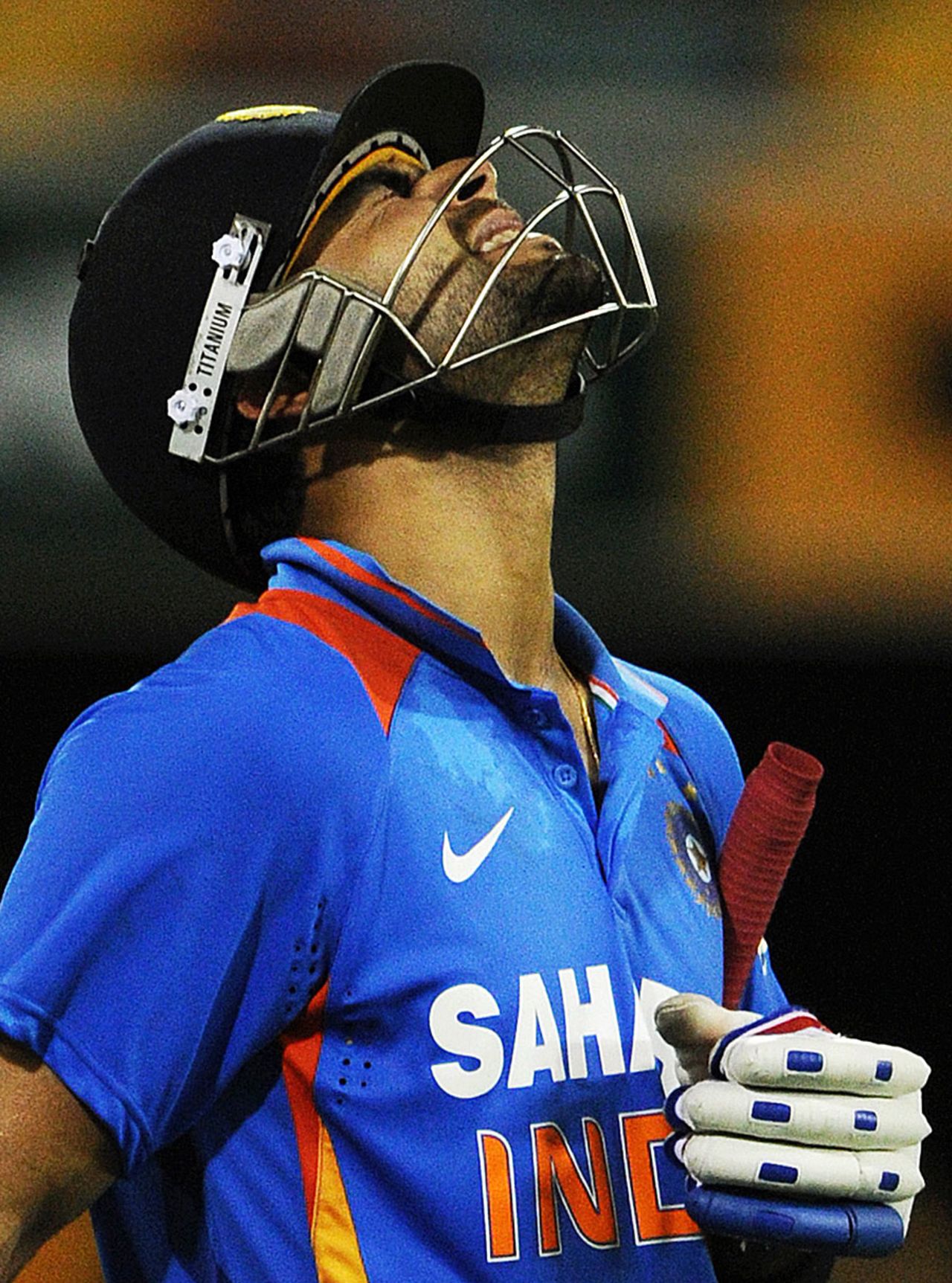 A disappointed Virat Kohli walks rues his poor shot, India v Sri Lanka, CB Series, Brisbane, February 21, 2012