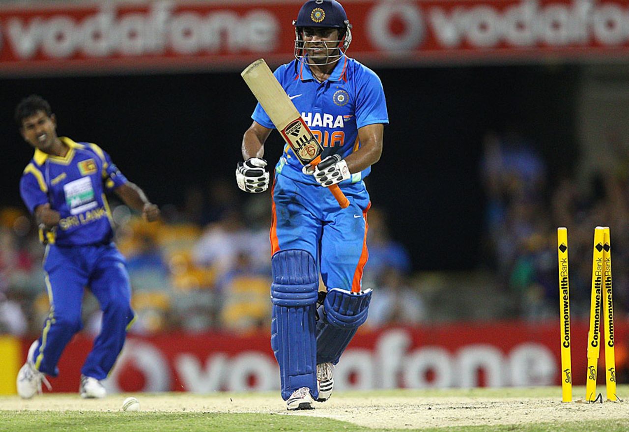Nuwan Kulasekara gets Ravindra Jadeja to drag one onto his stumps, India v Sri Lanka, CB Series, Brisbane, February 21, 2012