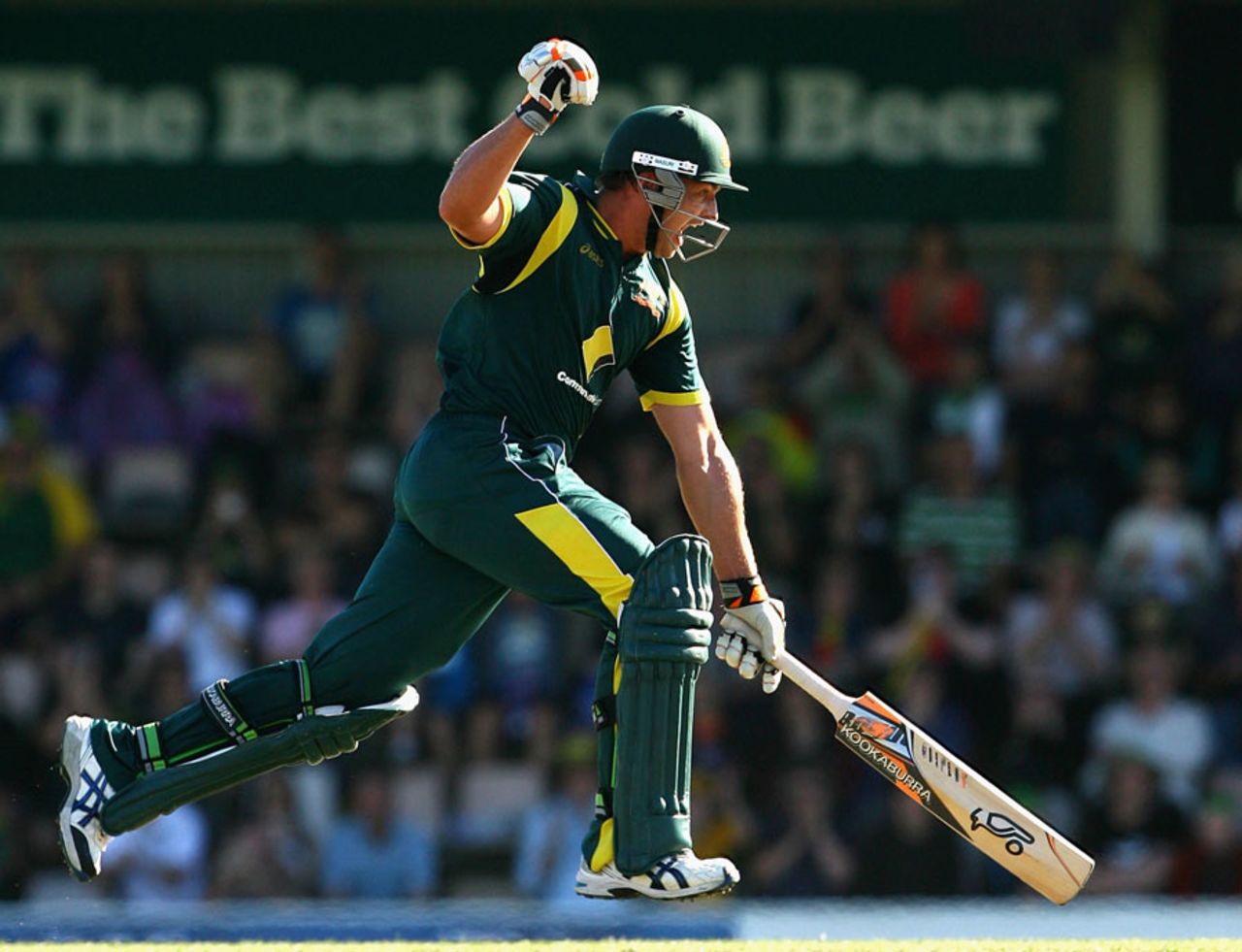 Peter Forrest is overjoyed at completing his maiden ODI century, Australia v Sri Lanka, CB Series, Hobart, February 24, 2012