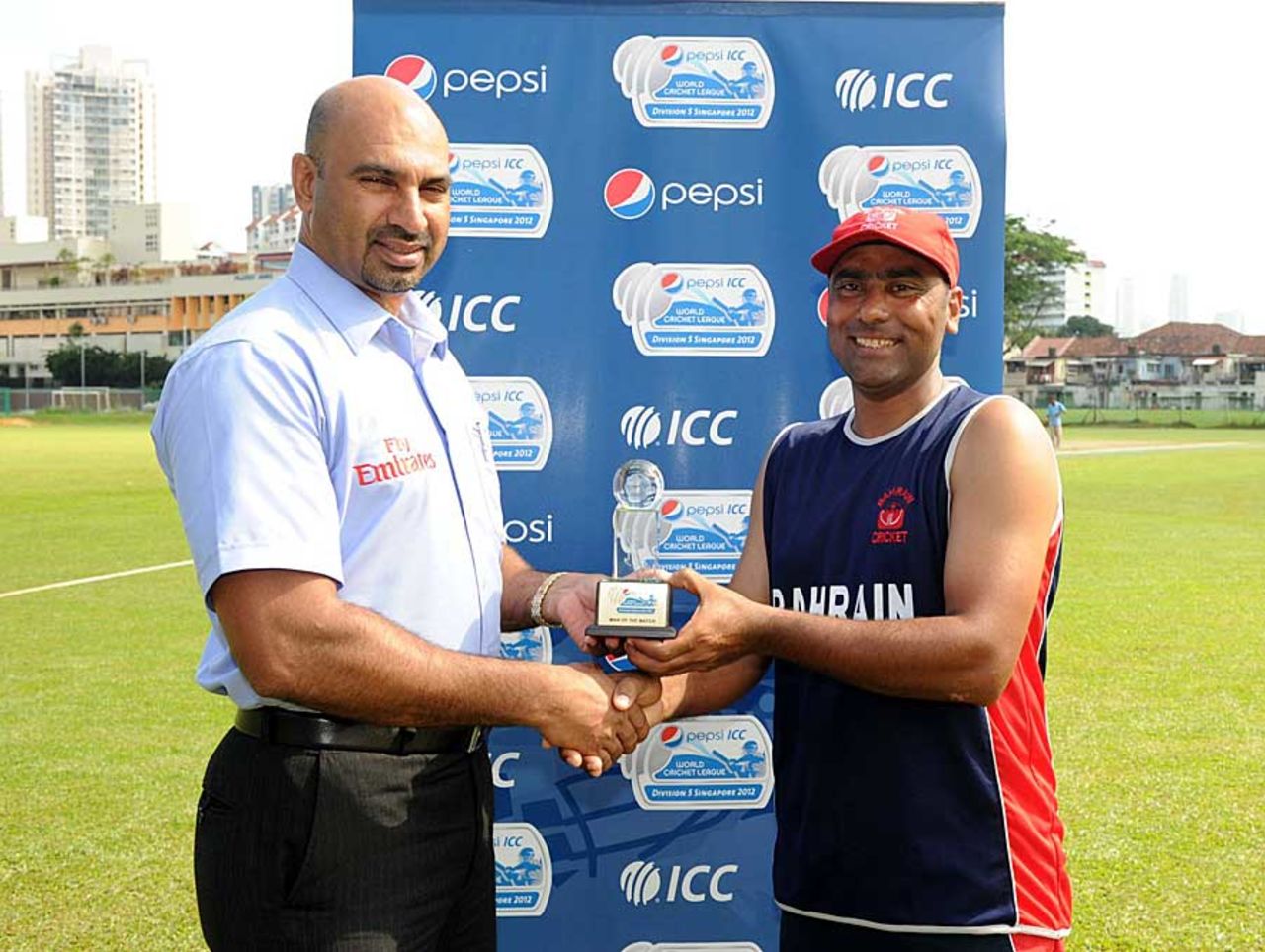 Bahrain's Rizwan Baig collects his Man-of-the-Match award, Malaysia v Bahrain, ICC World Cricket League Division Five, Singapore, February 24, 2012