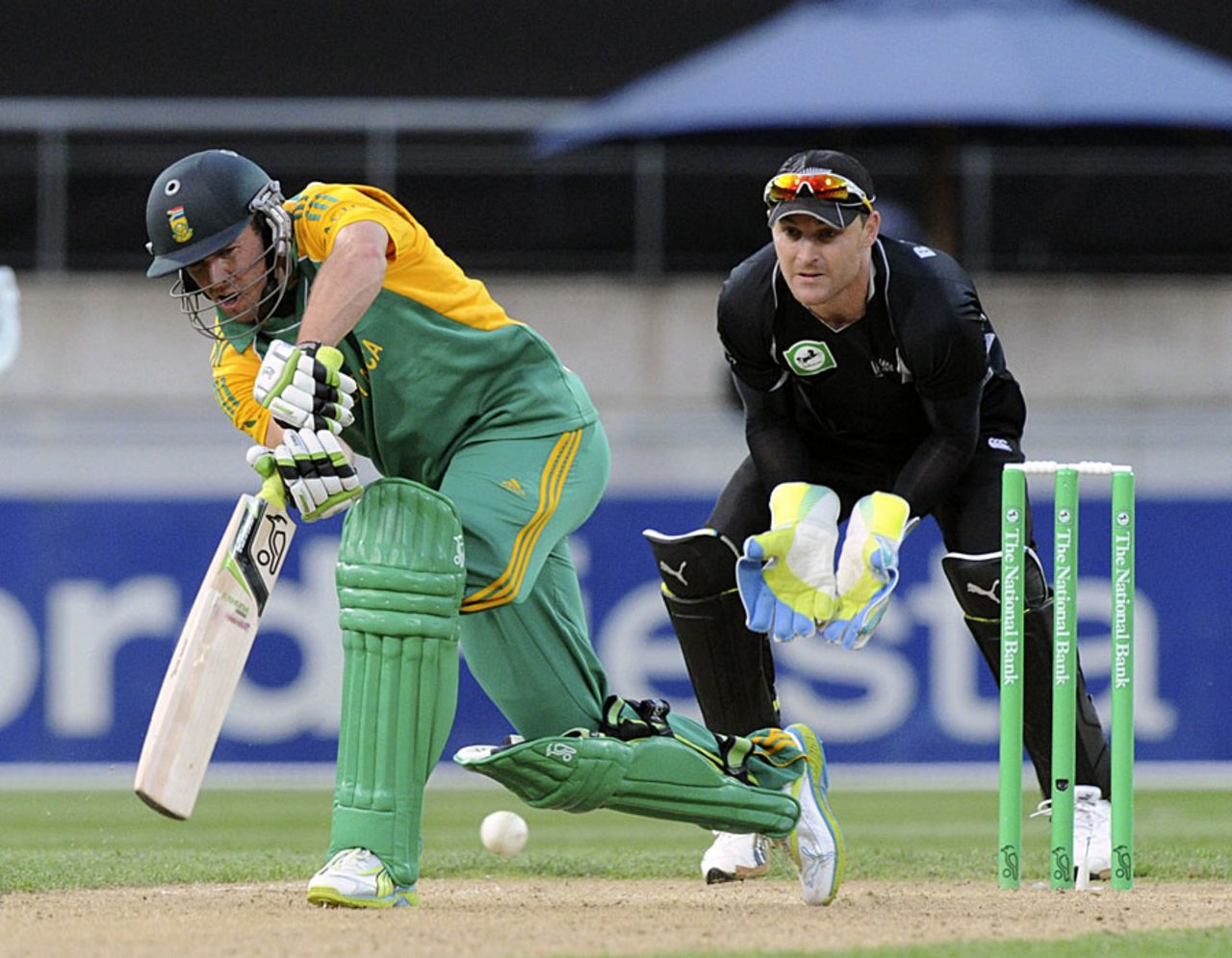 AB de Villiers knocks one away to the leg side, New Zealand v South Africa, 1st ODI , Wellington, February 25, 2012