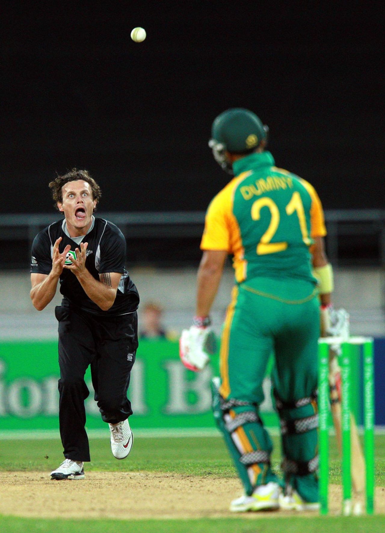 Rob Nicol lines up to take JP Duminy's return-catch, New Zealand v South Africa, 1st ODI , Wellington, February 25, 2012