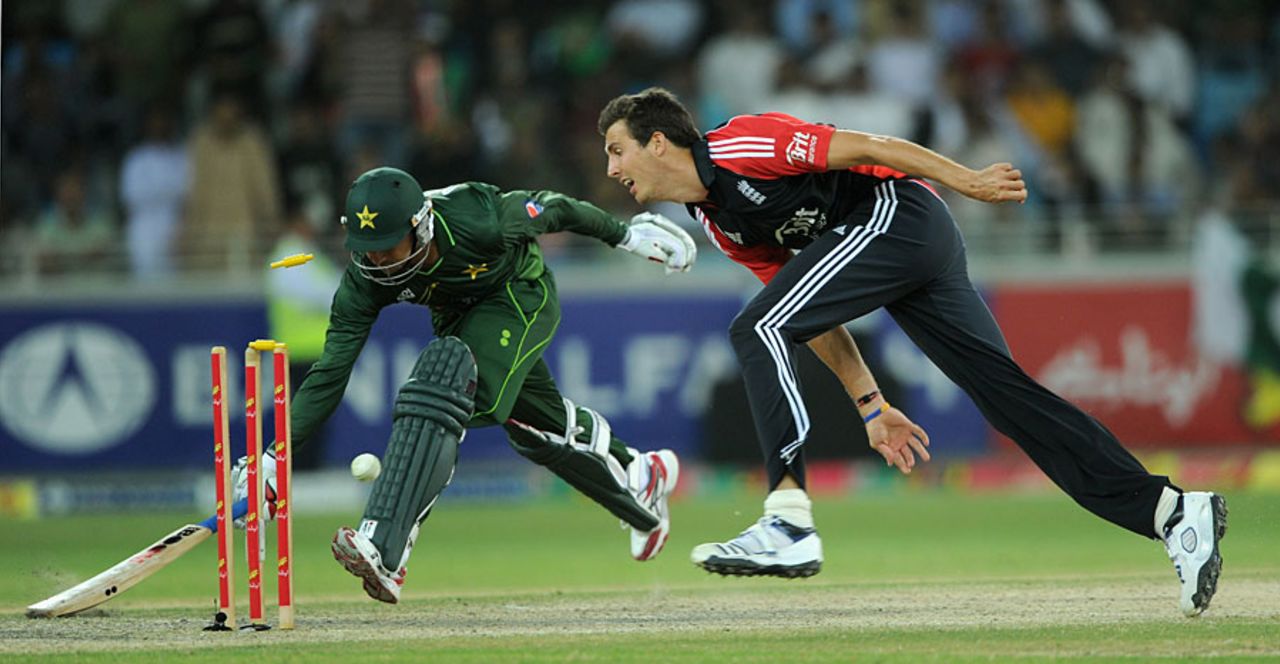 Steven Finn ran out Saeed Ajmal from his follow through, Pakistan v England, 2nd Twenty20, Dubai, February 25, 2012