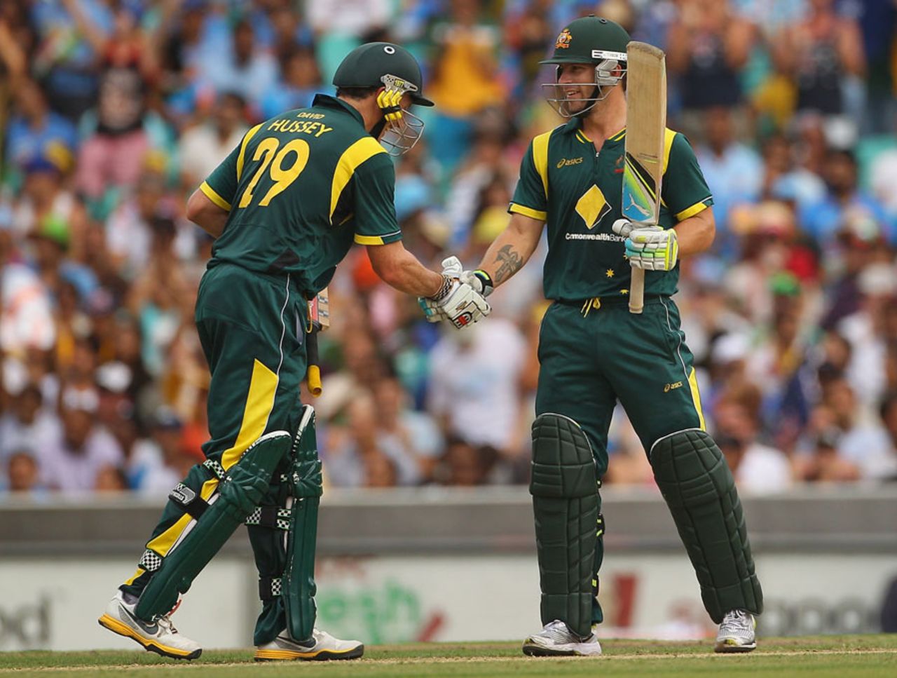 David Hussey and Matthew Wade put on 94 for the fifth wicket, Australia v India, CB Series, Sydney, February 26, 2012