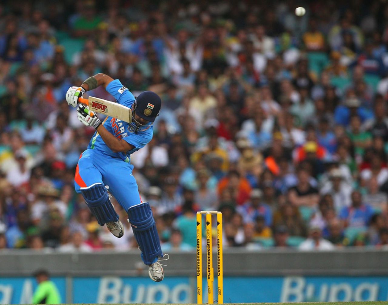 Gautam Gambhir gets out of the way of a bouncer, Australia v India, CB Series, Sydney, February 26, 2012