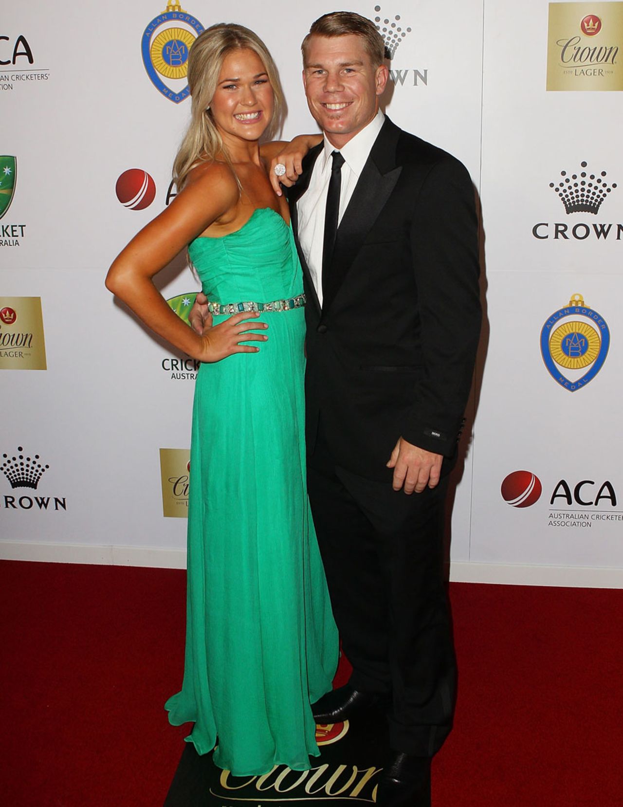 David Warner with Samantha Williams at the 2012 Allan Border Medal awards, Melbourne, February 27, 2012 