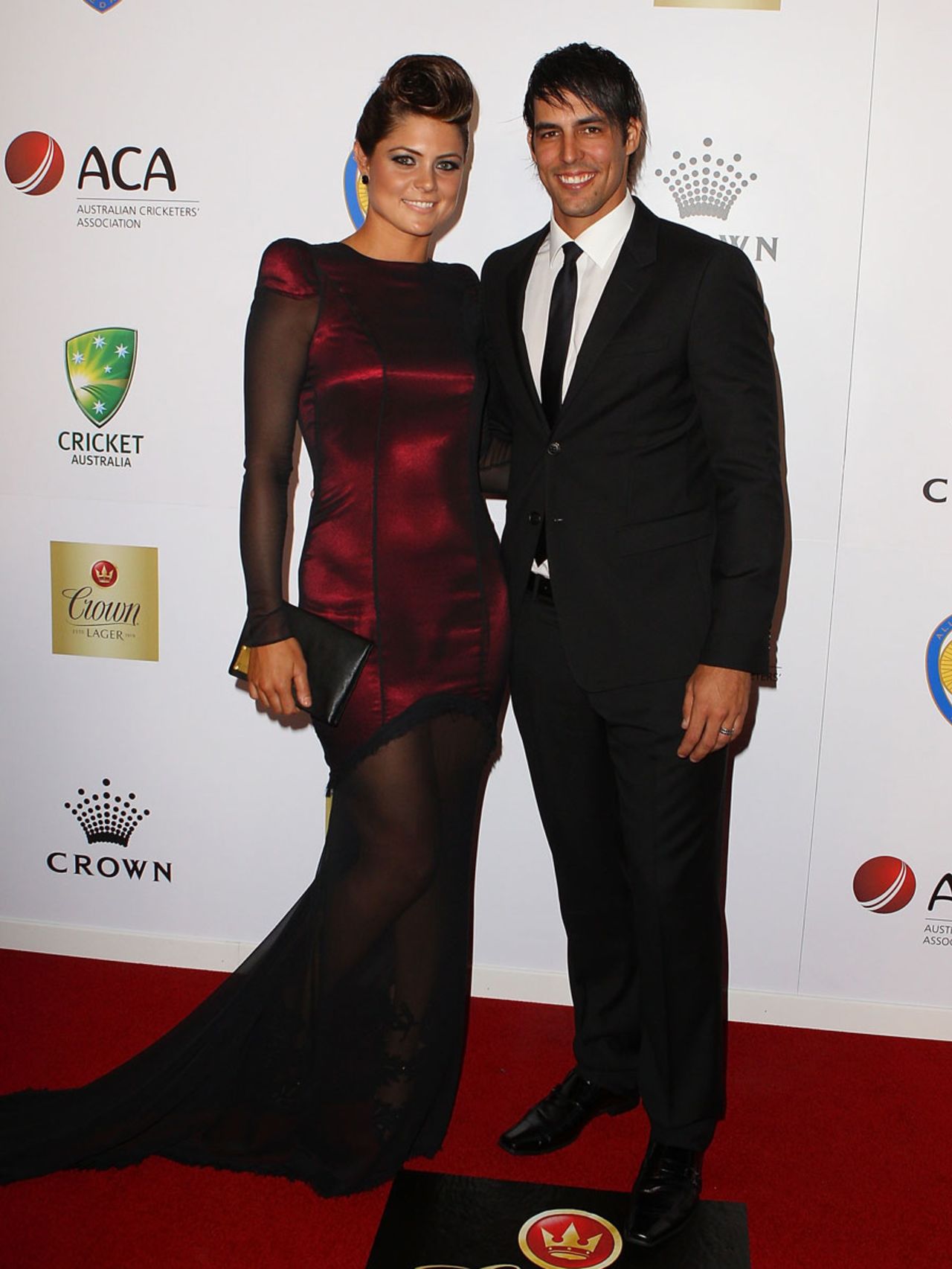 Mitchell Johnson and Jessica Bratich Johnson on the red carpet at the Allan Border Medal awards, Melbourne, February 27, 2012