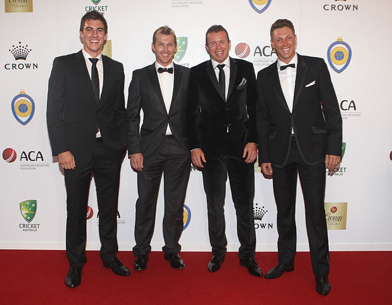 Pat Cummins, Brett Lee, Peter Siddle and James Pattinson arrive at the 2012 Allan Border Medal Awards, Melbourne, February 27, 2012 