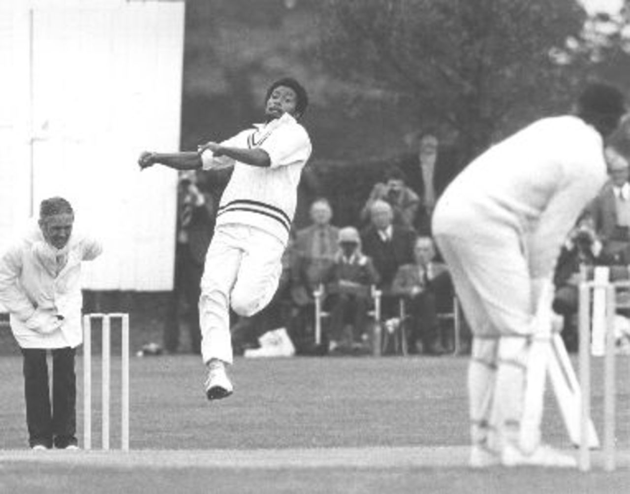 Andy Roberts bowling for Hampshire v Kent 1976