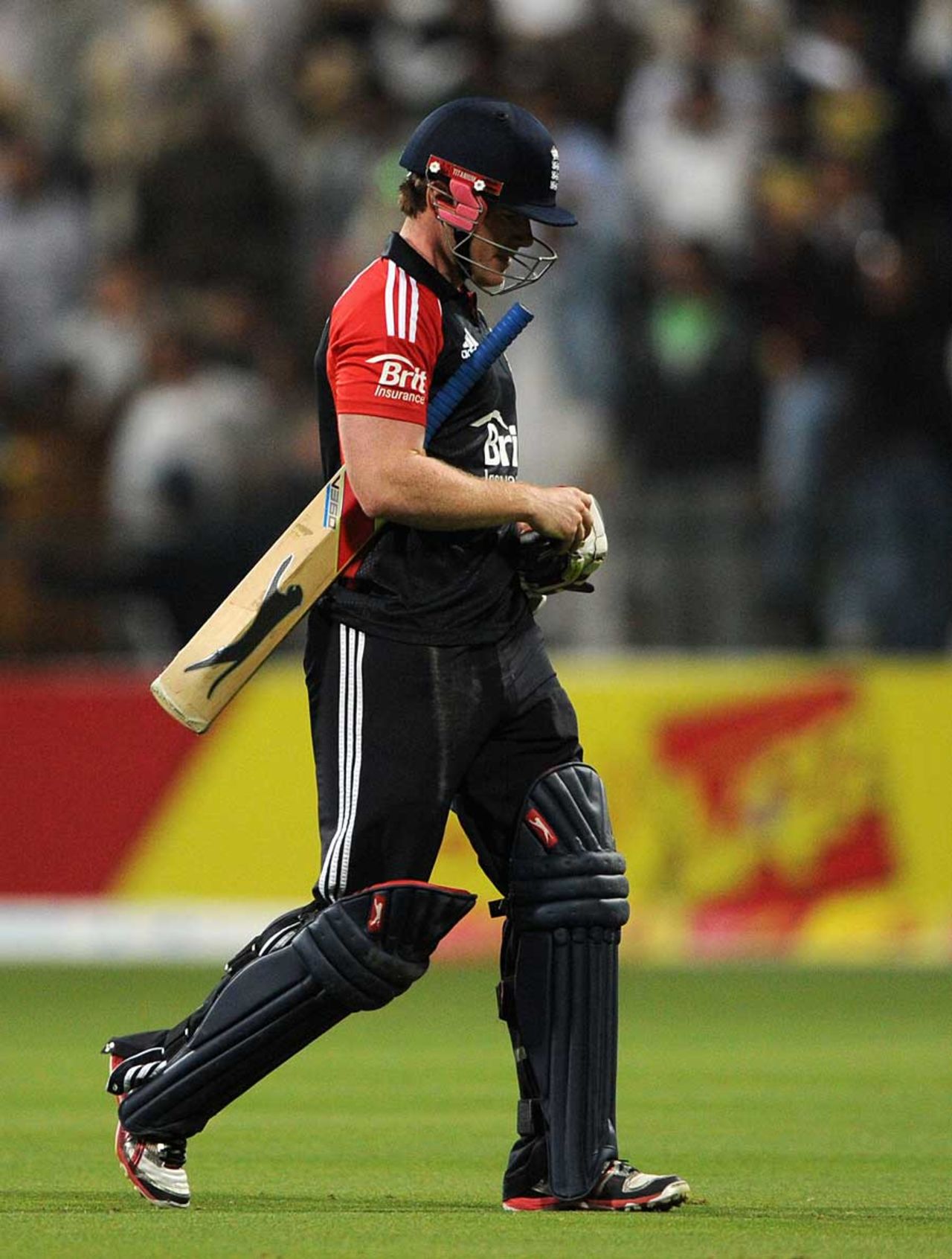 Eoin Morgan ended a poor tour when he was run out for 9, Pakistan v England, 3rd Twenty20, Abu Dhabi, February 27, 2012