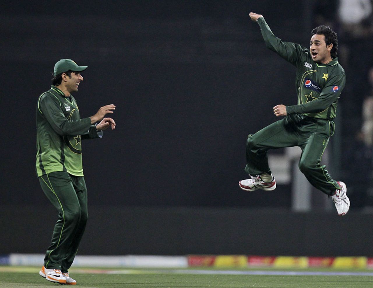 Saeed Ajmal enjoys one of his four wickets, Pakistan v England, 3rd Twenty20, Abu Dhabi, February 27, 2012