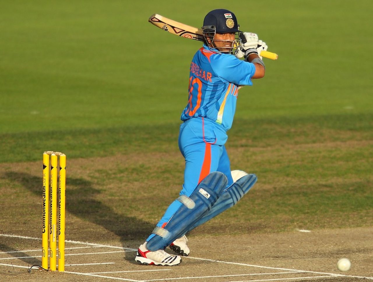 Sachin Tendulkar cuts during India's chase, India v Sri Lanka, CB series, Hobart, February 28, 2012