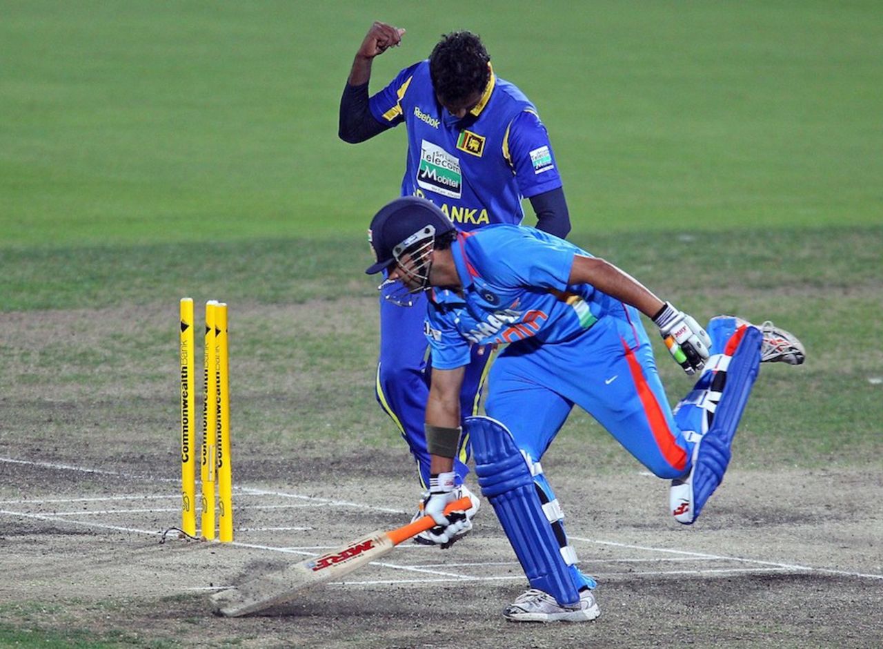 Gautam Gambhir is run out, India v Sri Lanka, CB series, Hobart, February 28, 2012