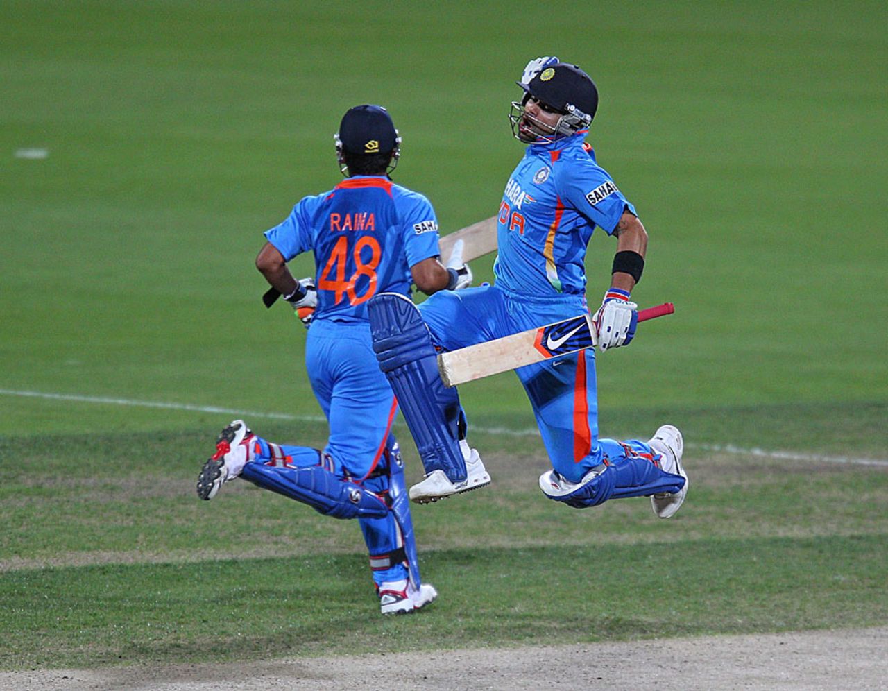 Virat Kohli is pumped up after completing his century, India v Sri Lanka, CB series, Hobart, February 28, 2012