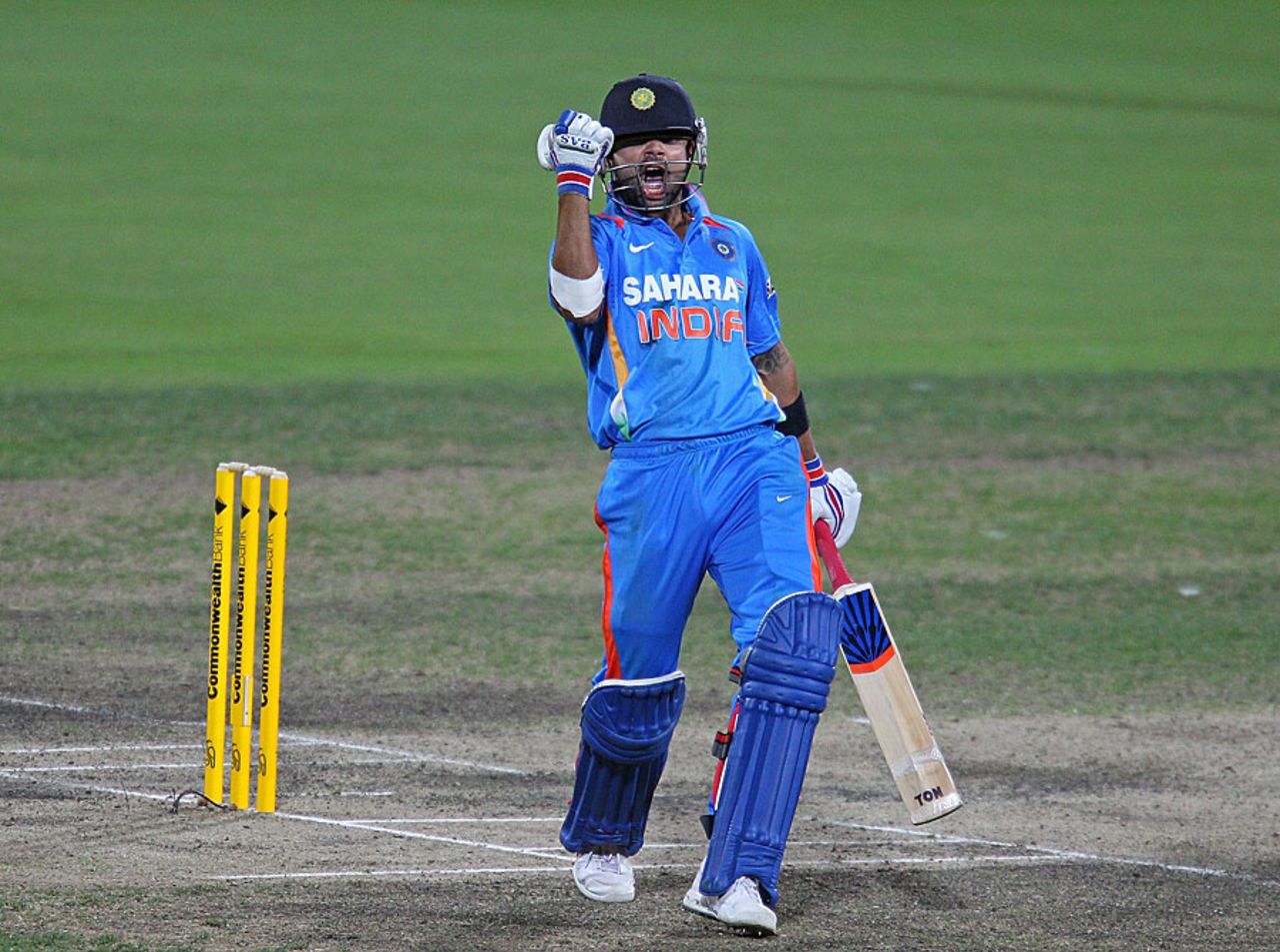 Virat Kohli is ecstatic after completing his century, India v Sri Lanka, CB series, Hobart, February 28, 2012