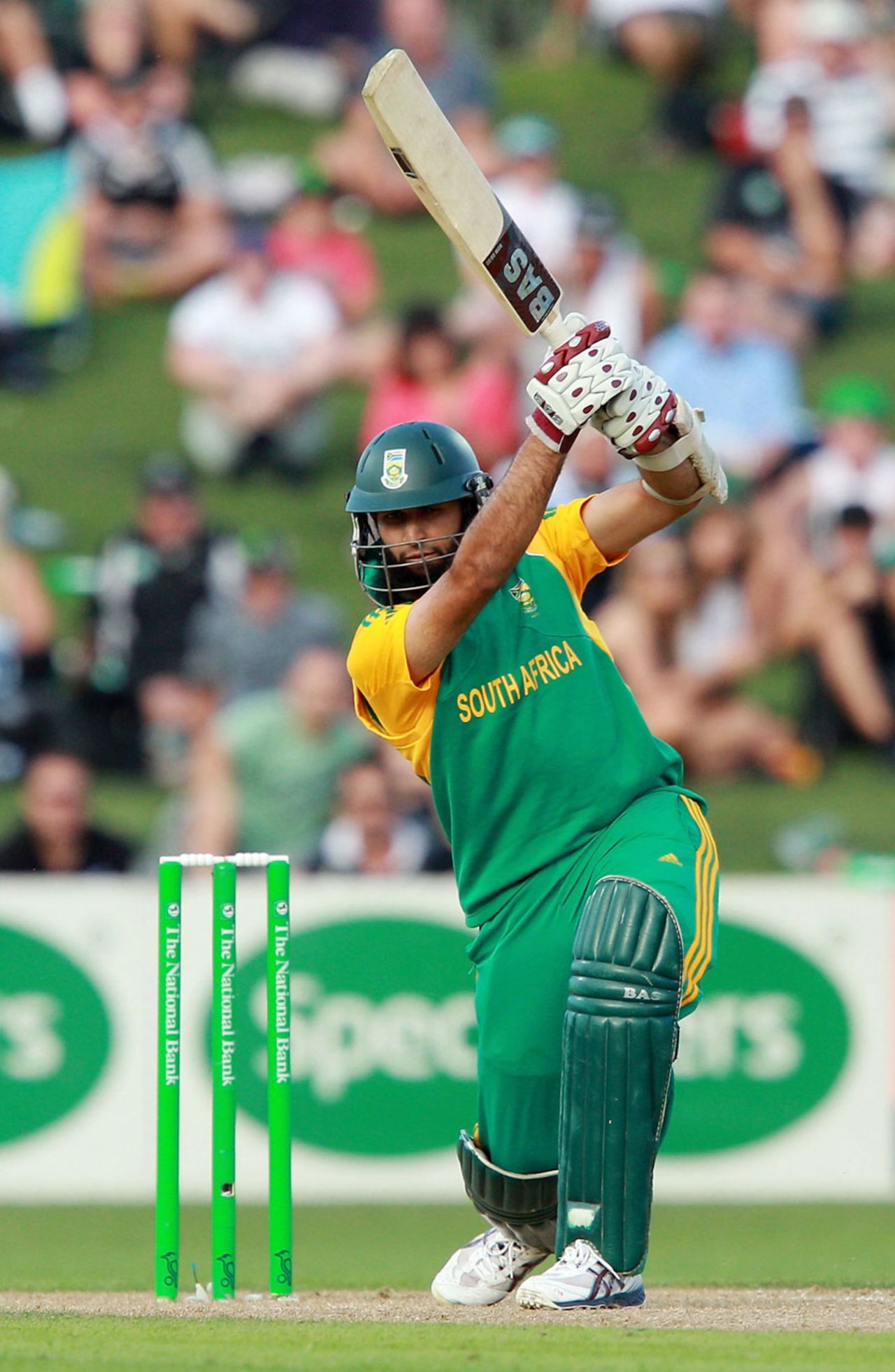 Hashim Amla plays a cover drive, New Zealand v South Africa, 2nd ODI, Napier, February 29, 2012 