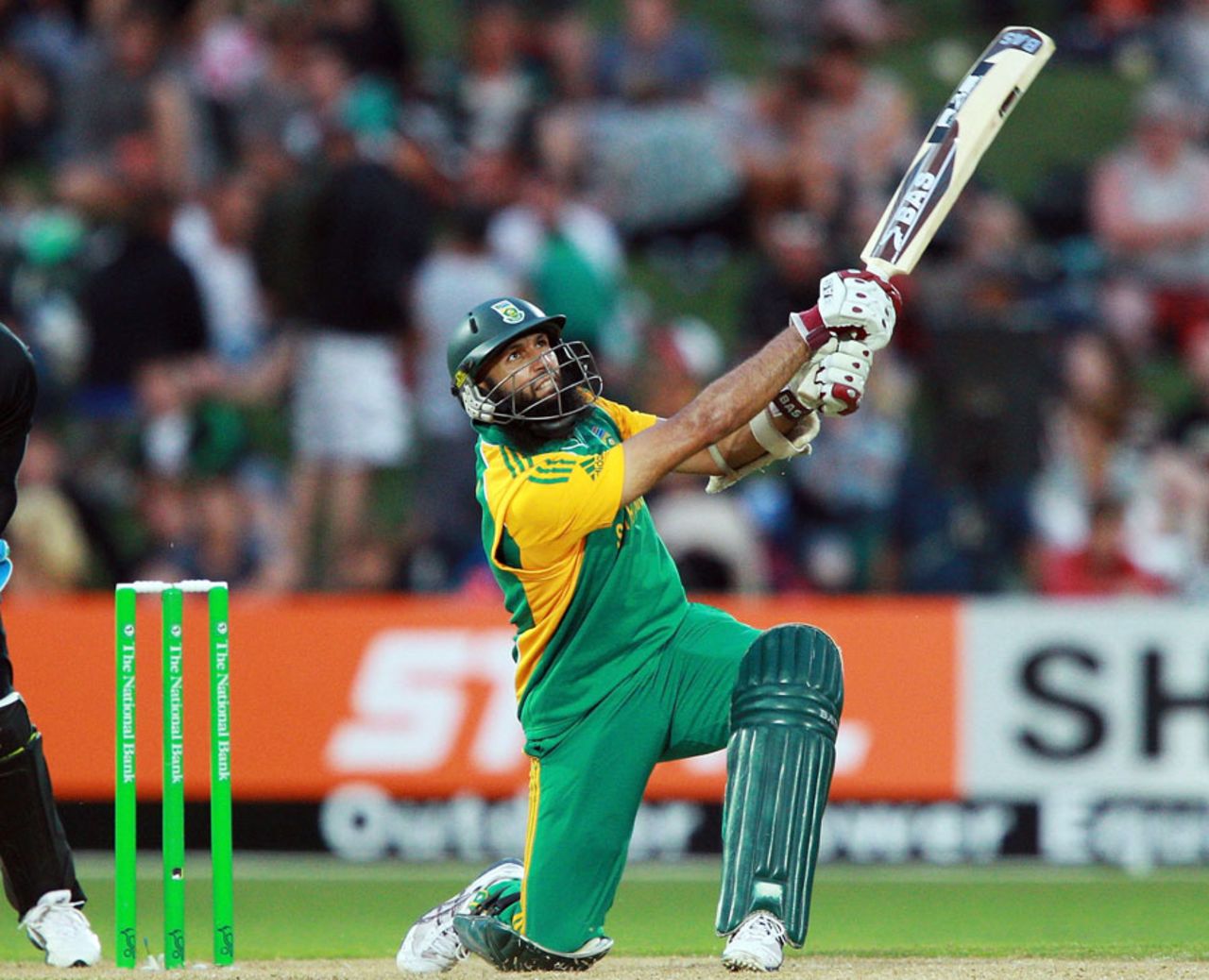 Hashim Amla plays an aerial shot, New Zealand v South Africa, 2nd ODI, Napier, February 29, 2012 