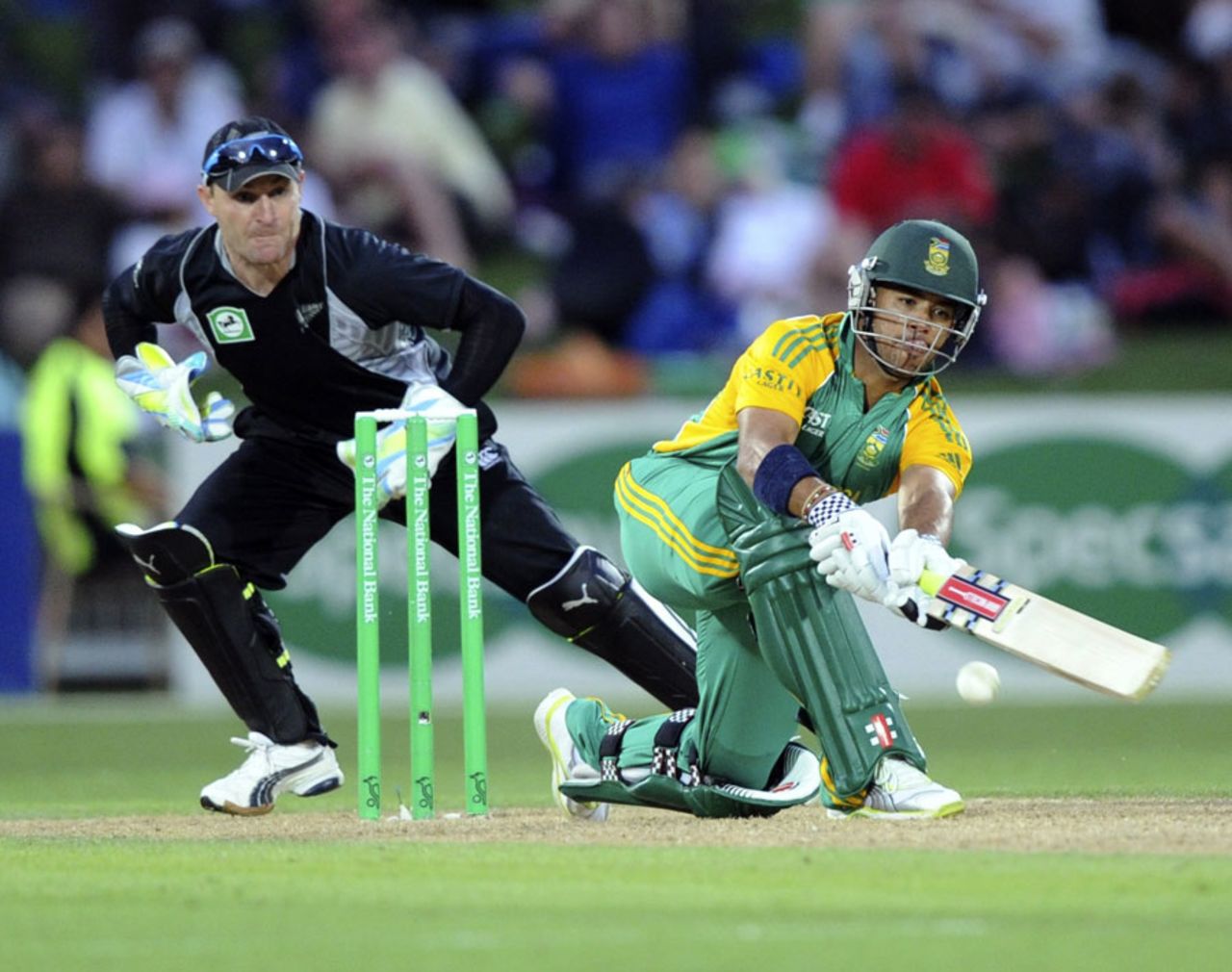 JP Duminy plays a lap-sweep, New Zealand v South Africa, 2nd ODI, Napier, February 29, 2012