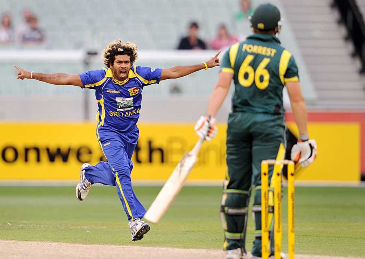 Lasith Malinga had Peter Forrest caught behind, Australia v Sri Lanka, CB series, Melbourne, March 2, 2012