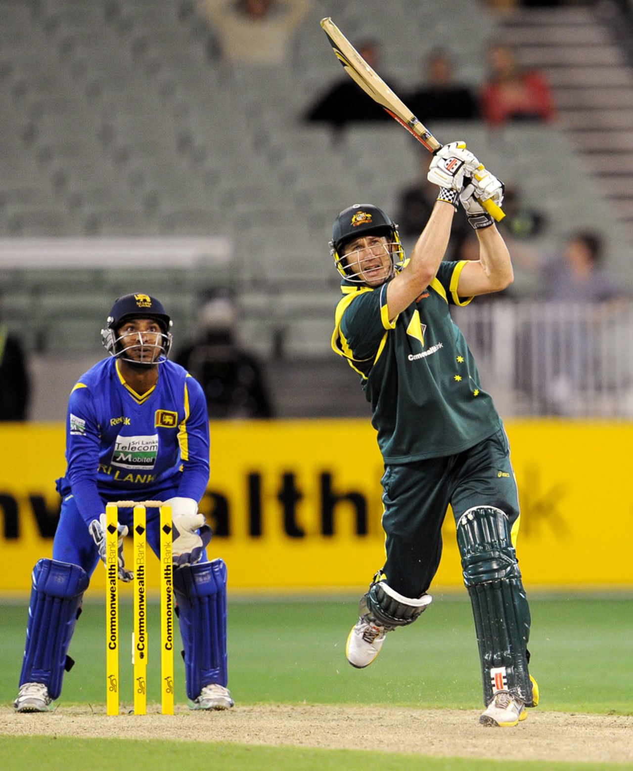 David Hussey launches one down the ground, Australia v Sri Lanka, CB series, Melbourne, March 2, 2012