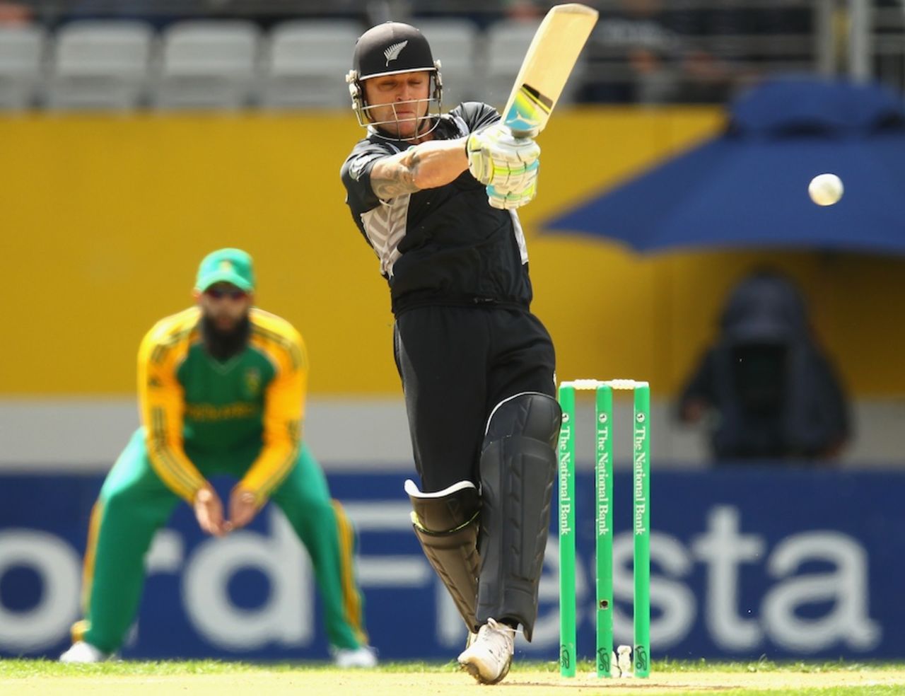 Brendon McCullum pulls during his innings of 47, New Zealand v South Africa, 3rd ODI, Auckland, March 3, 2012