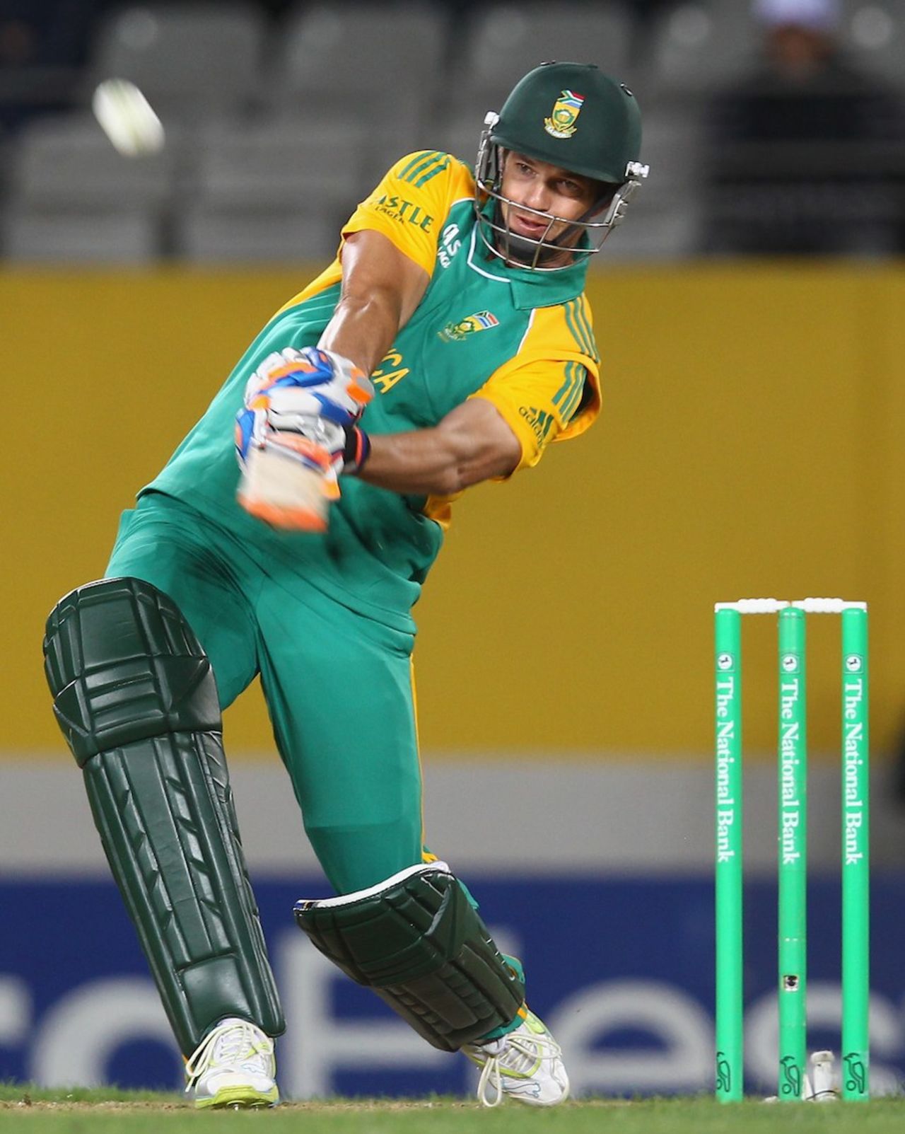 Albie Morkel launches the ball for six, New Zealand v South Africa, 3rd ODI, Auckland, March 3, 2012