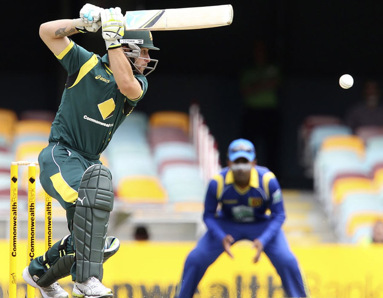 Matthew Wade punches the ball through the off side, Australia v Sri Lanka, Brisbane, CB Series 1st final, March 4, 2012
