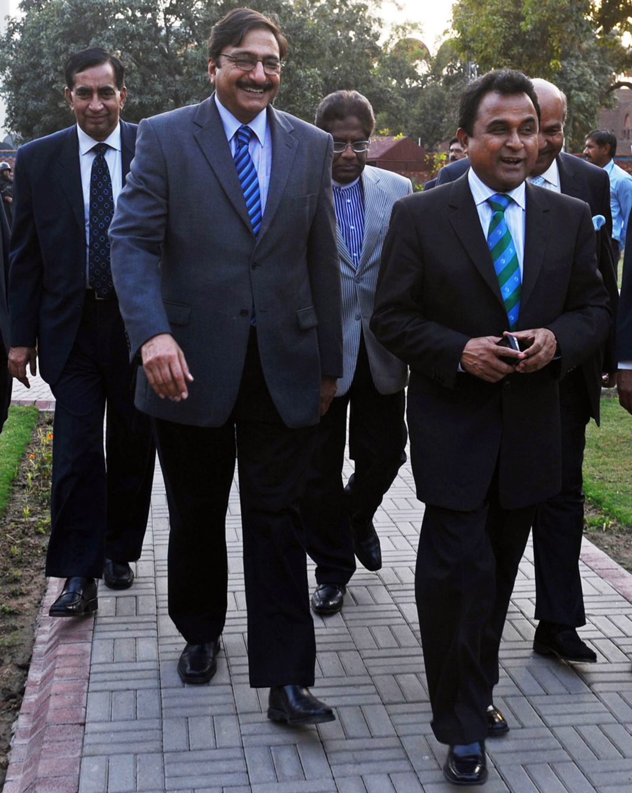 PCB chairman Zaka Ashraf and BCB president Mustafa Kamal arrive at a press conference, Lahore, March 4, 2012