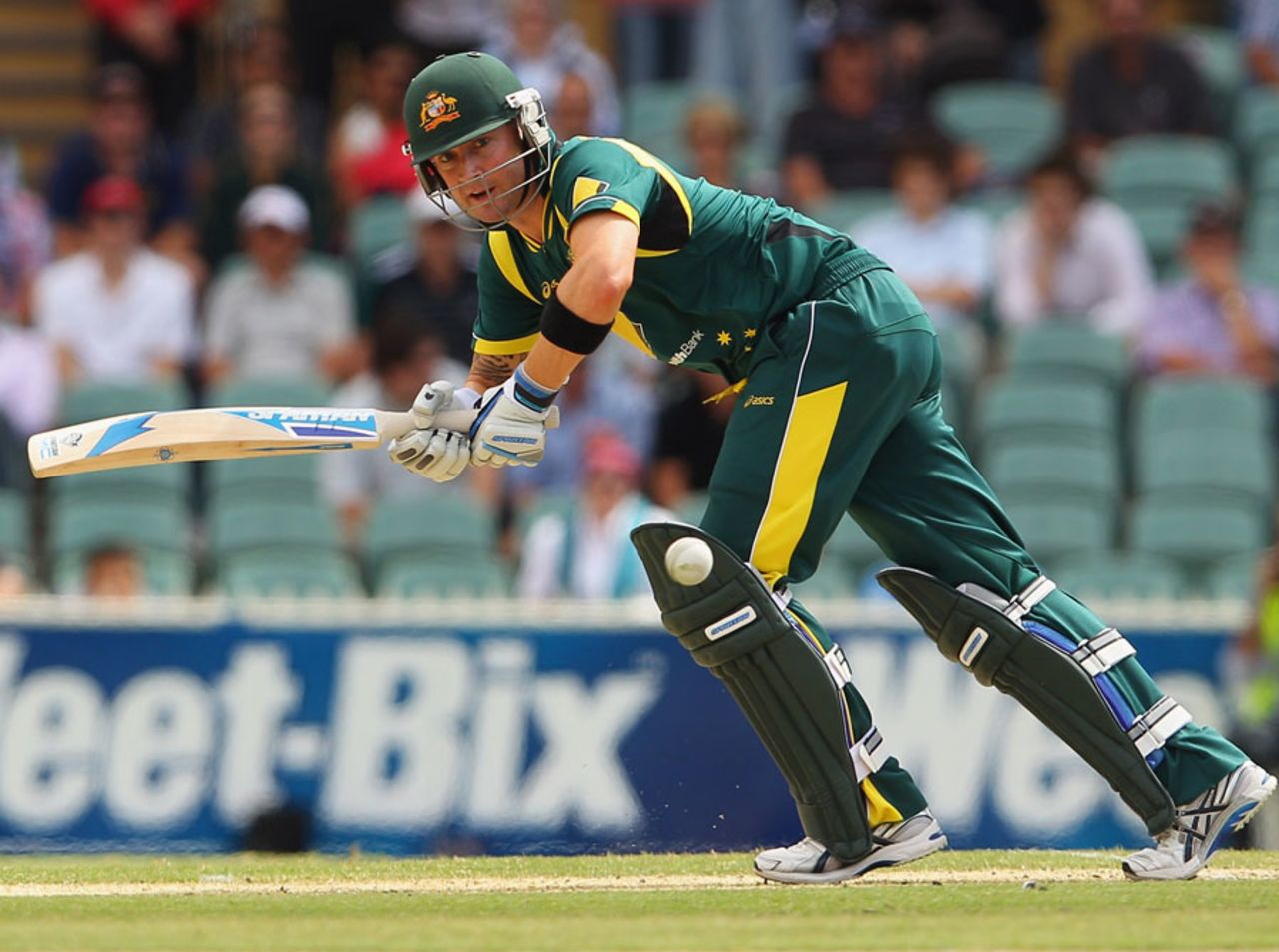 Michael Clarke knocks one onto the leg side on his way to a ton, Australia v Sri Lanka, Commonwealth Bank Series, 2nd final, Adelaide, March 6, 2012