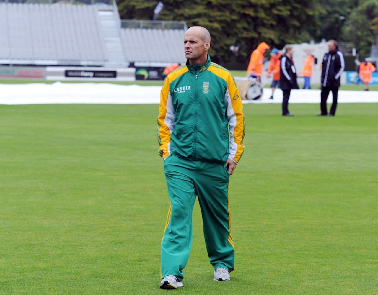 Gary Kirsten walks on a damp University Oval outfield, New Zealand v South Africa, 1st Test, Dunedin, 1st day, March 7, 2012