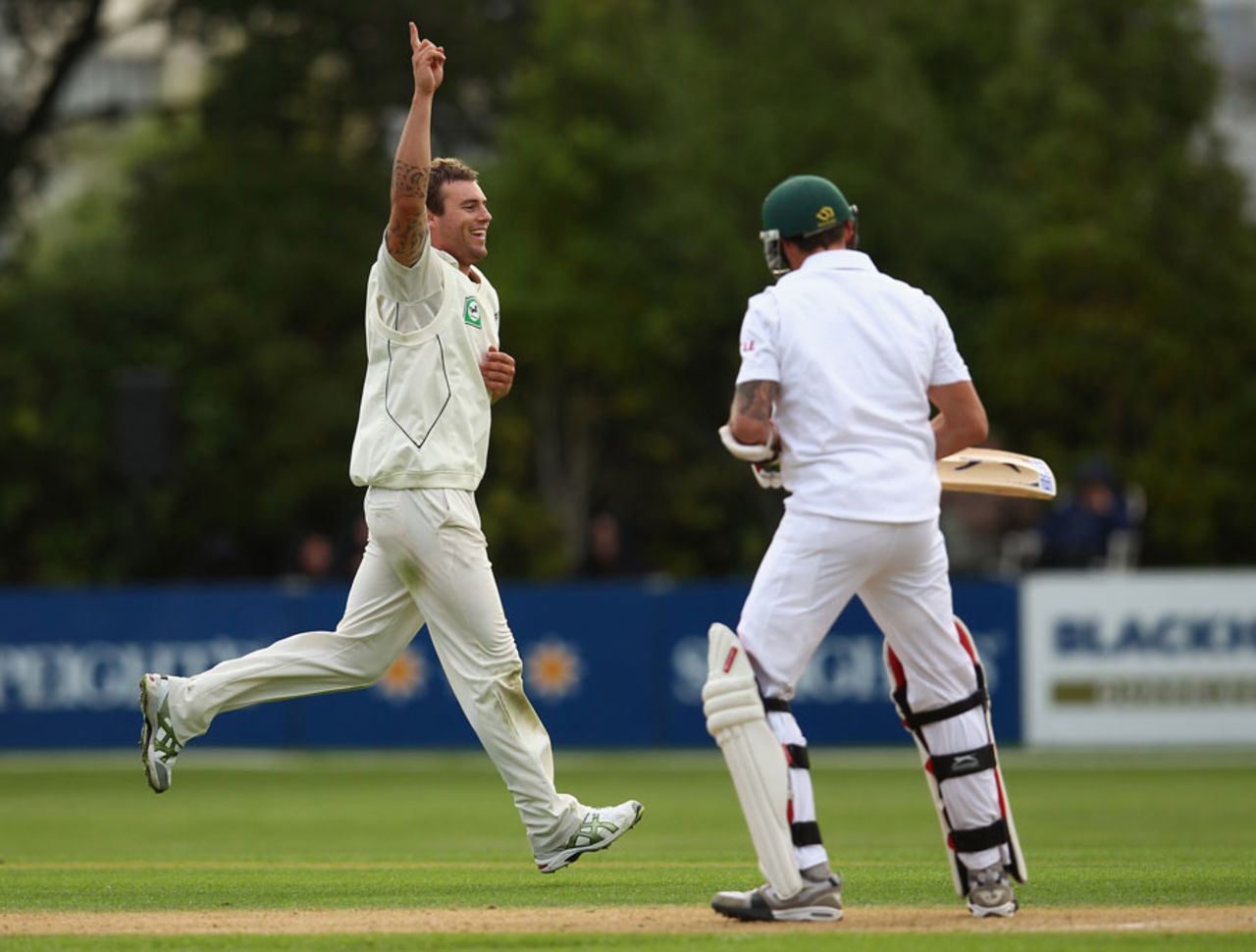 Doug Bracewell celebrates Dale Steyn's wicket, New Zealand v South Africa, 1st Test, Dunedin, 1st day, March 7, 2012