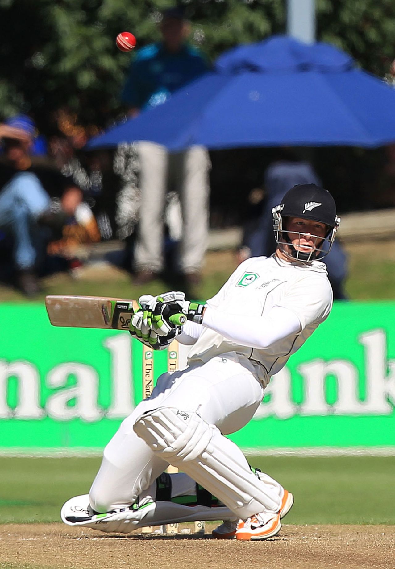 Martin Guptill sways out of the way of a short one, New Zealand v South Africa, 1st Test, Dunedin, 2nd day, March 8, 2012