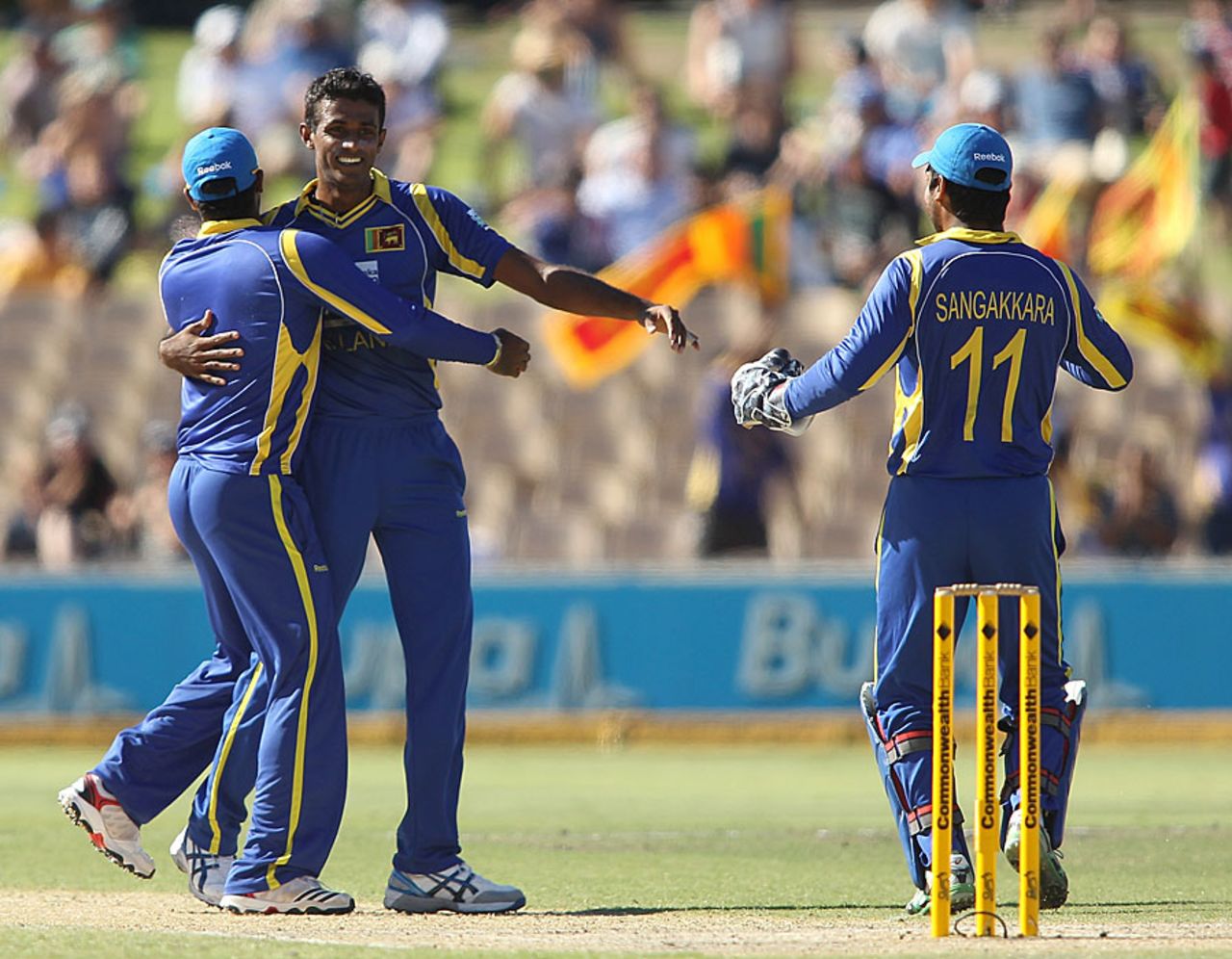 Sri Lanka celebrate a wicket, Australia v Sri Lanka, CB Series, 3rd final, Adelaide, March 8, 2012
