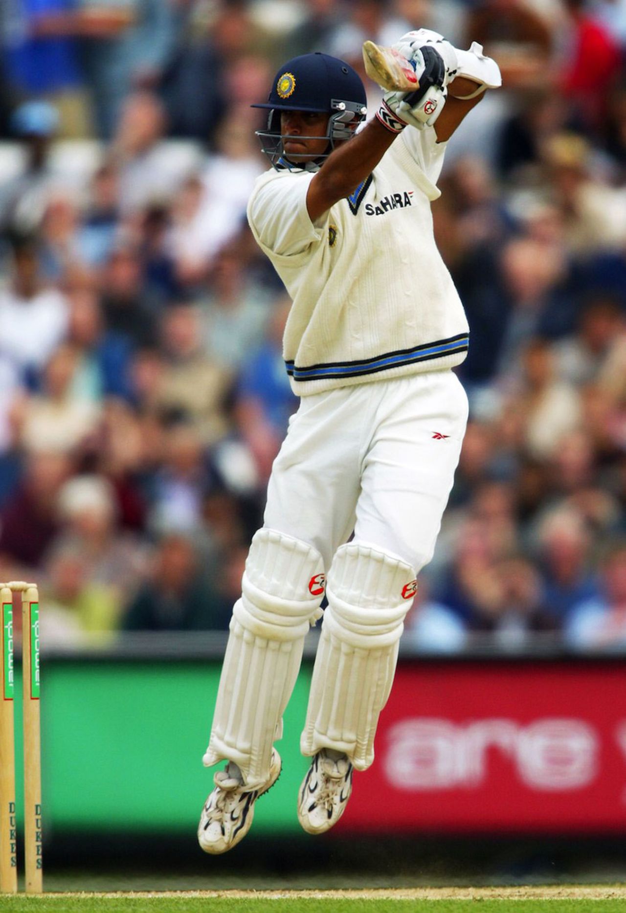 Rahul Dravid plays a back-foot drive, 4th npower Test, 5-9 September 2002 at The Oval