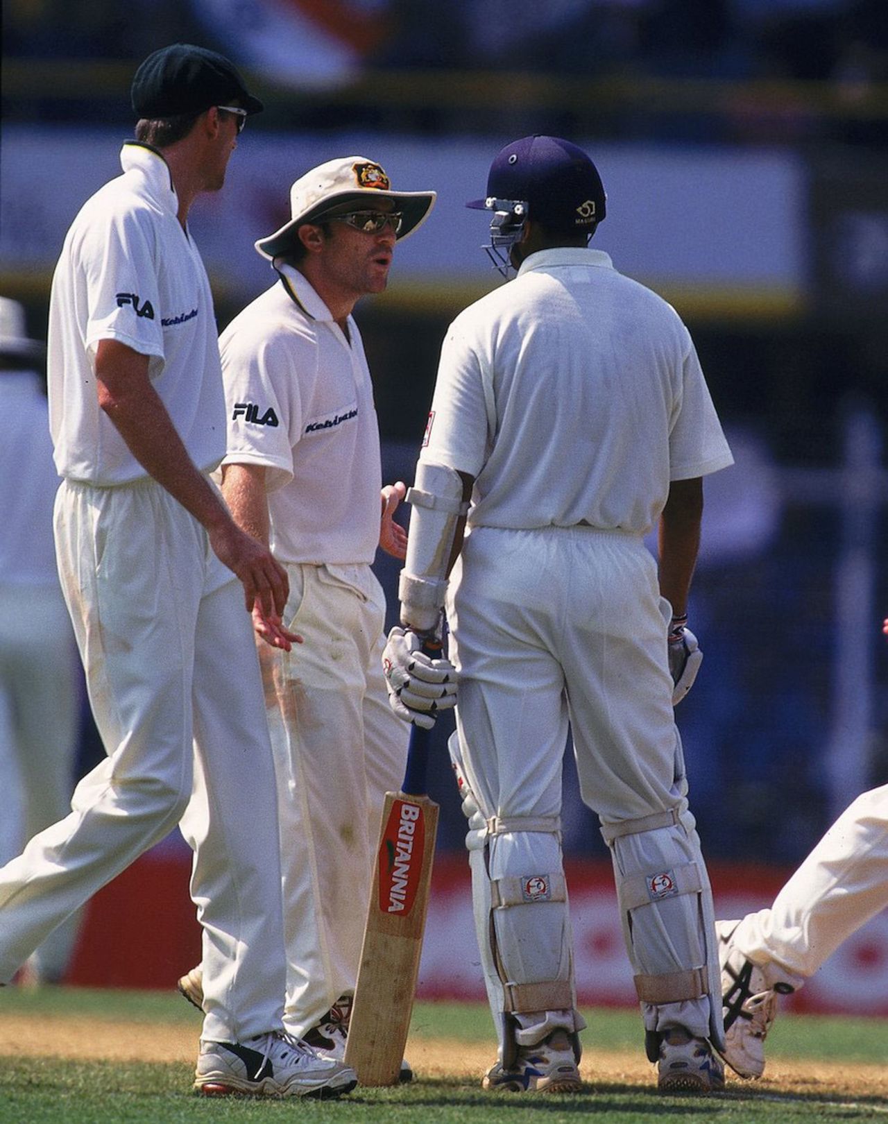 Michael Slater argues with Rahul Dravid, India v Australia, first Test, Mumbai, 1 March, 2001