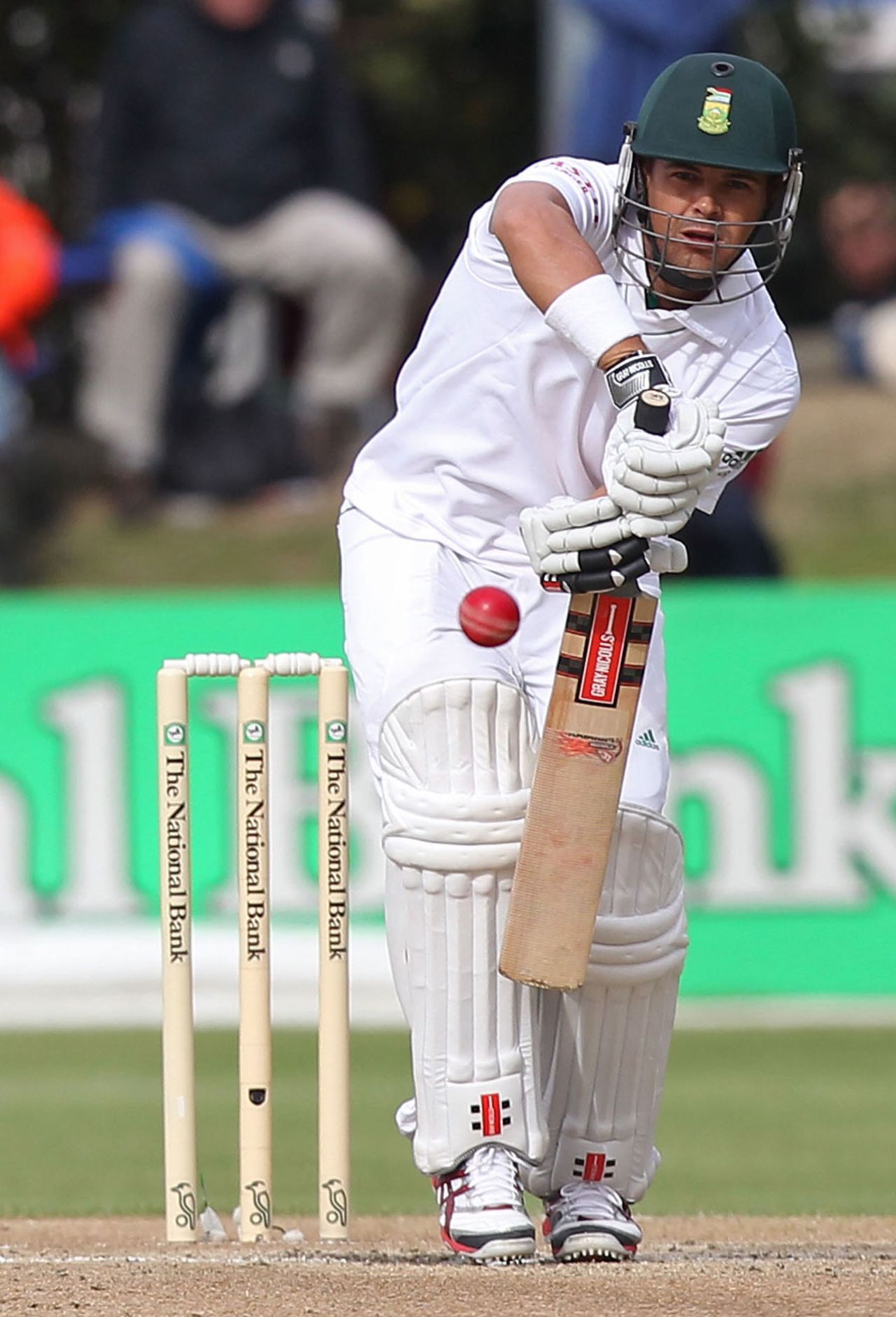 Jacques Rudolph defends with a straight bat, New Zealand v South Africa, 1st Test, Dunedin, 4th day, March 10, 2012